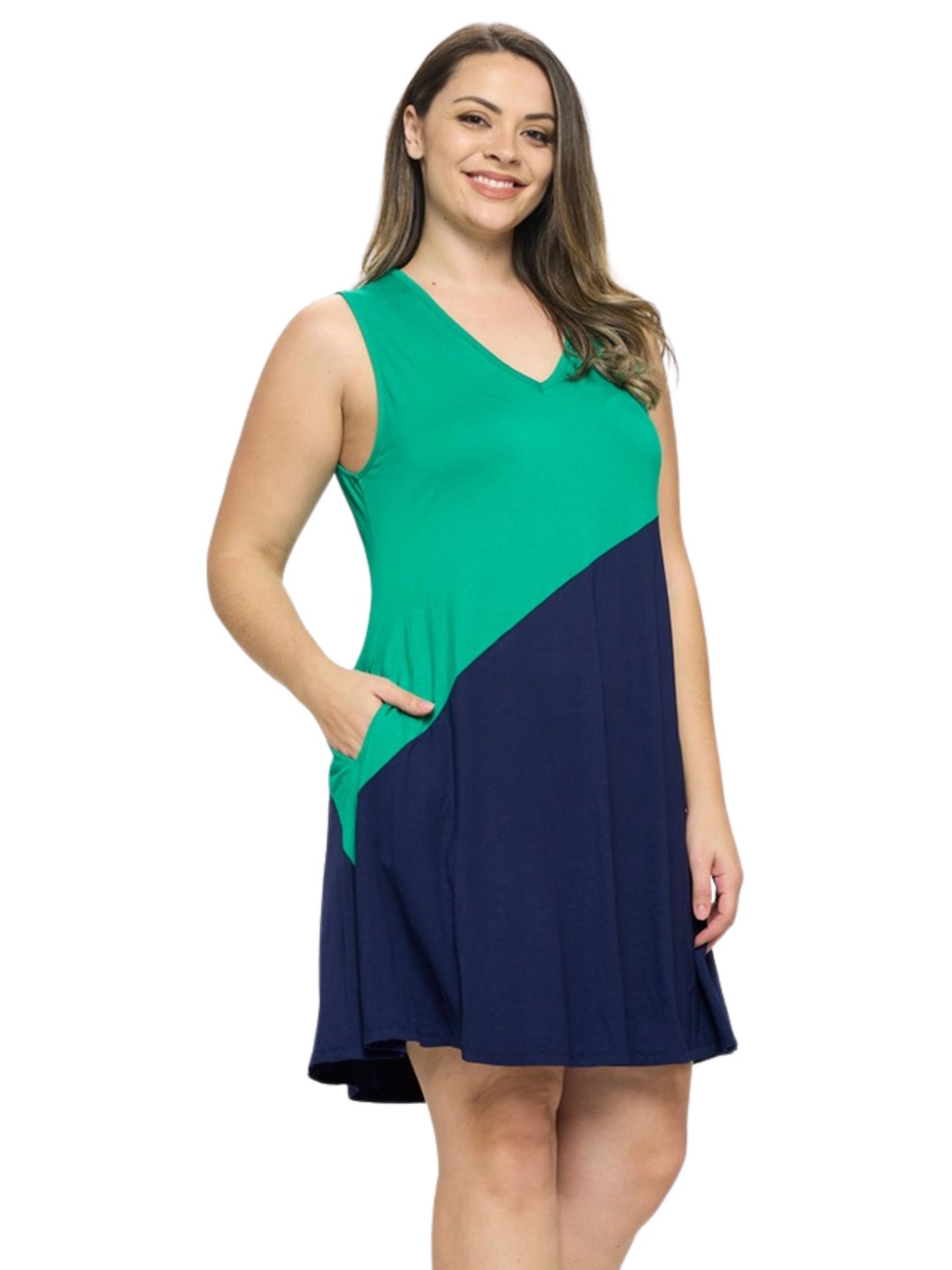 Diagonal Colorblocked Dress - Green/Navy