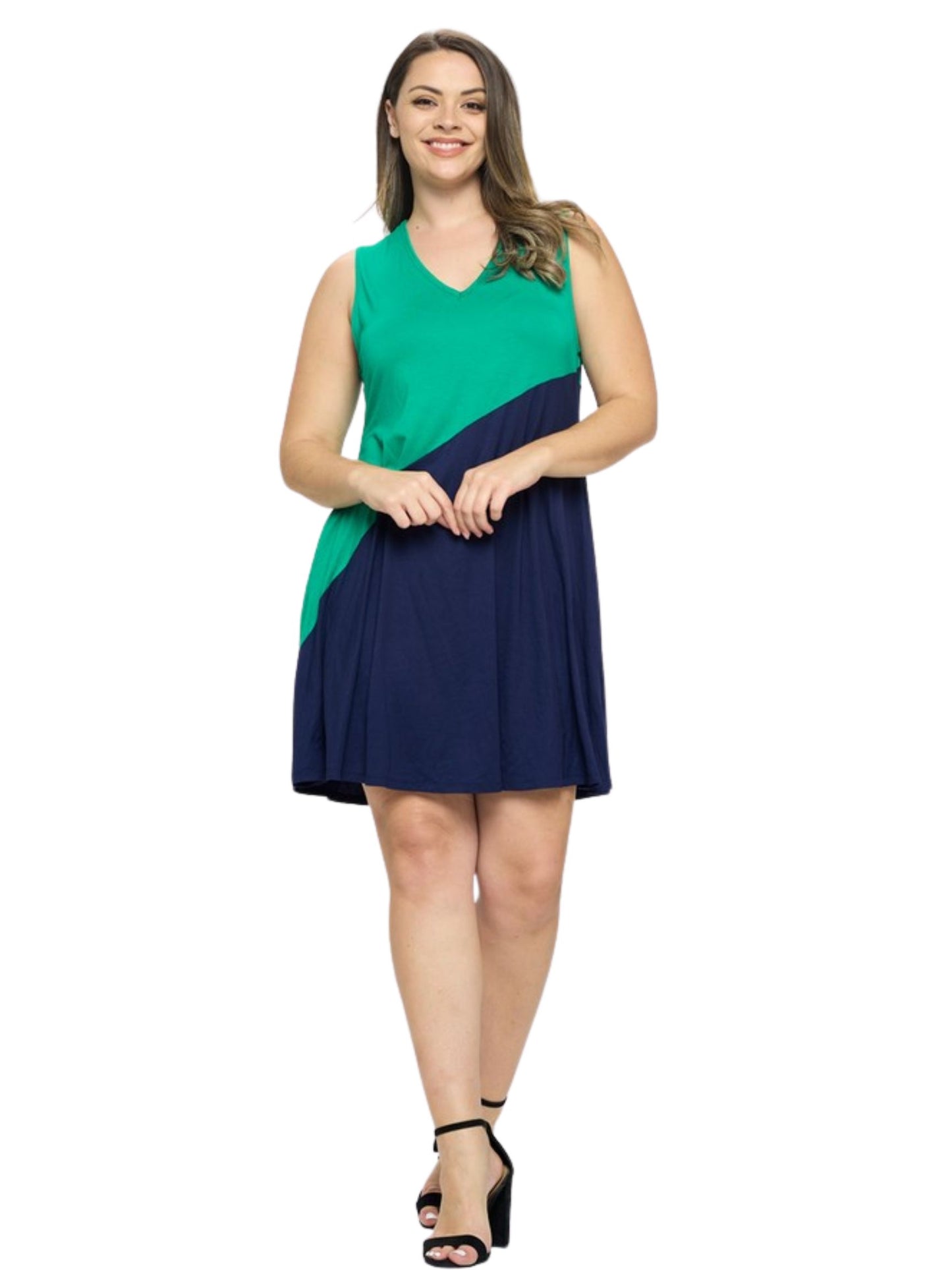 Diagonal Colorblocked Dress - Green/Navy
