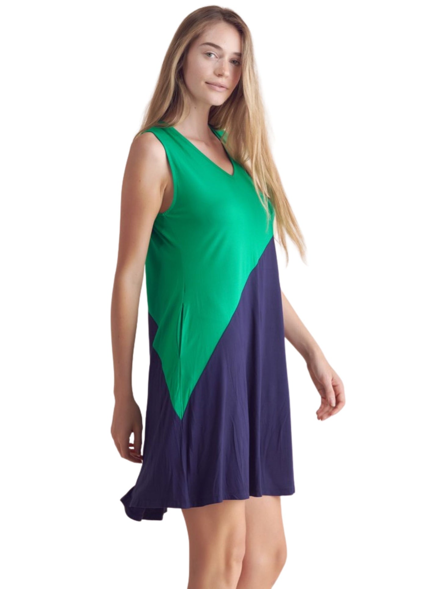 Diagonal Colorblocked Dress - Green/Navy
