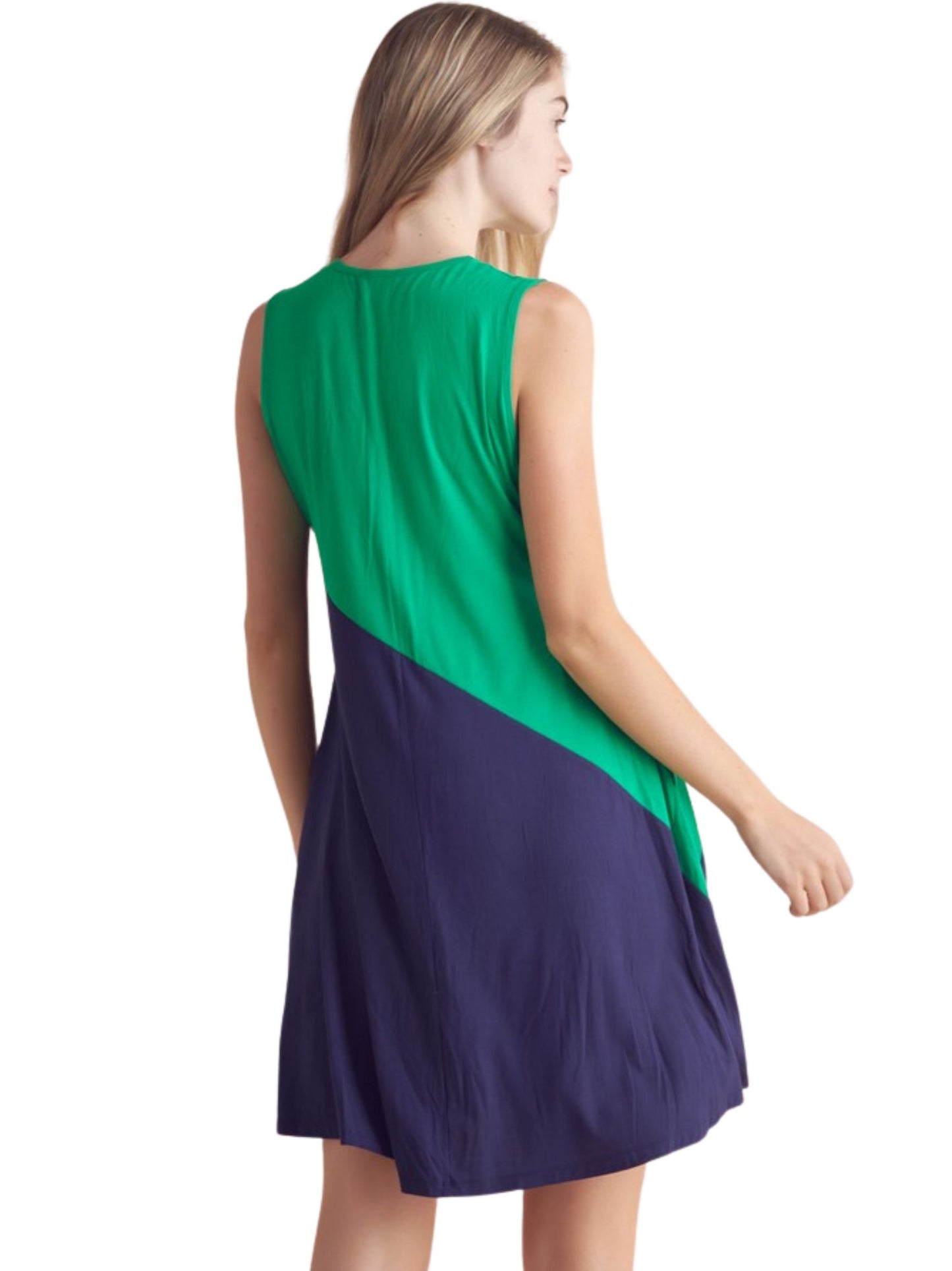 Diagonal Colorblocked Dress - Green/Navy