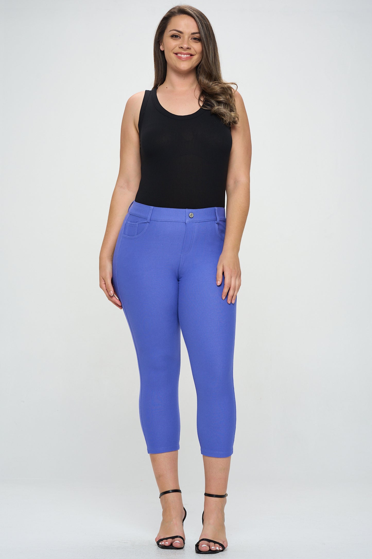Double Take 5 Pocket Capri Jeggings - Periwinkle
