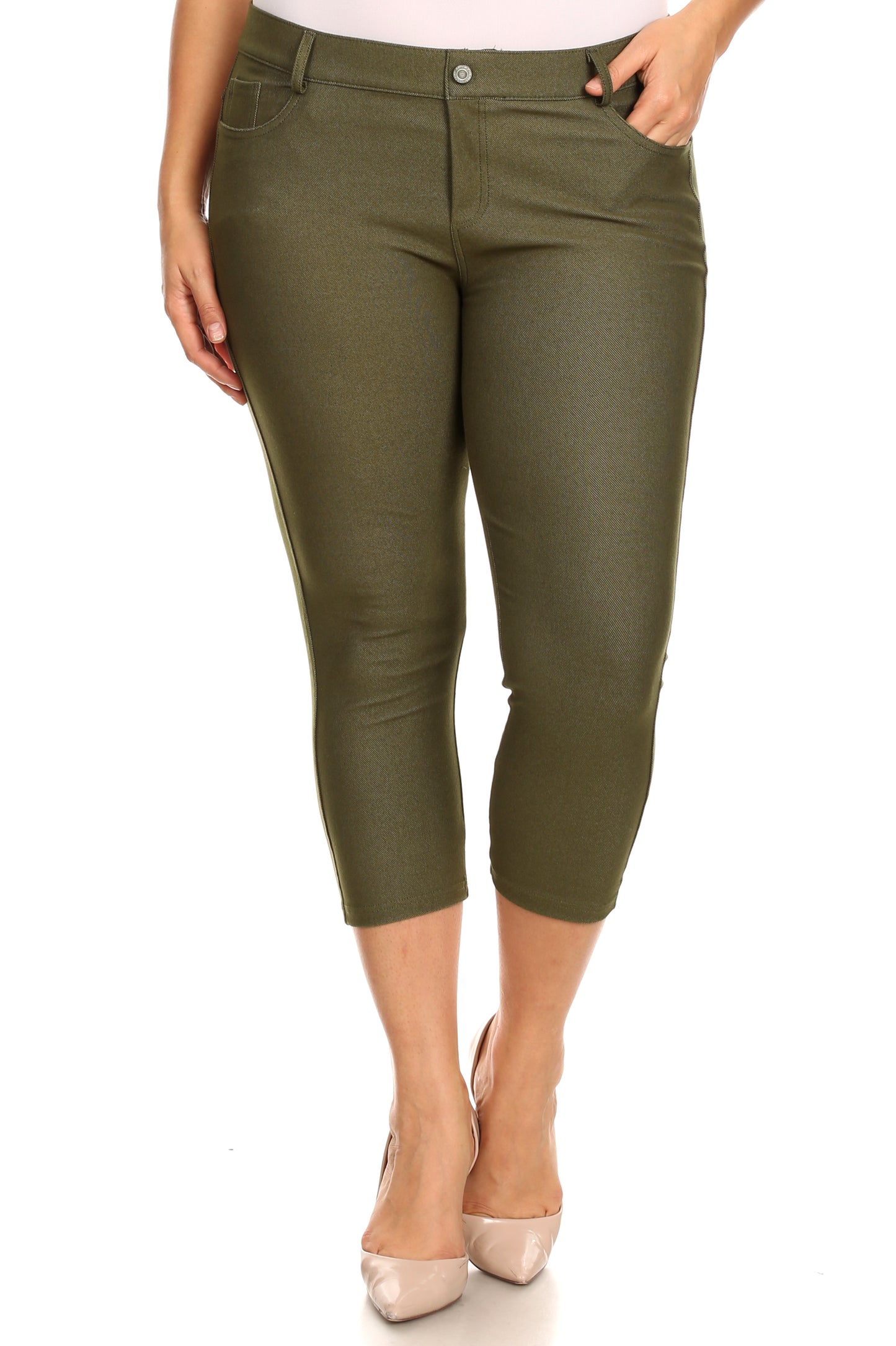 Double Take 5 Pocket Capri Jeggings - Army Green