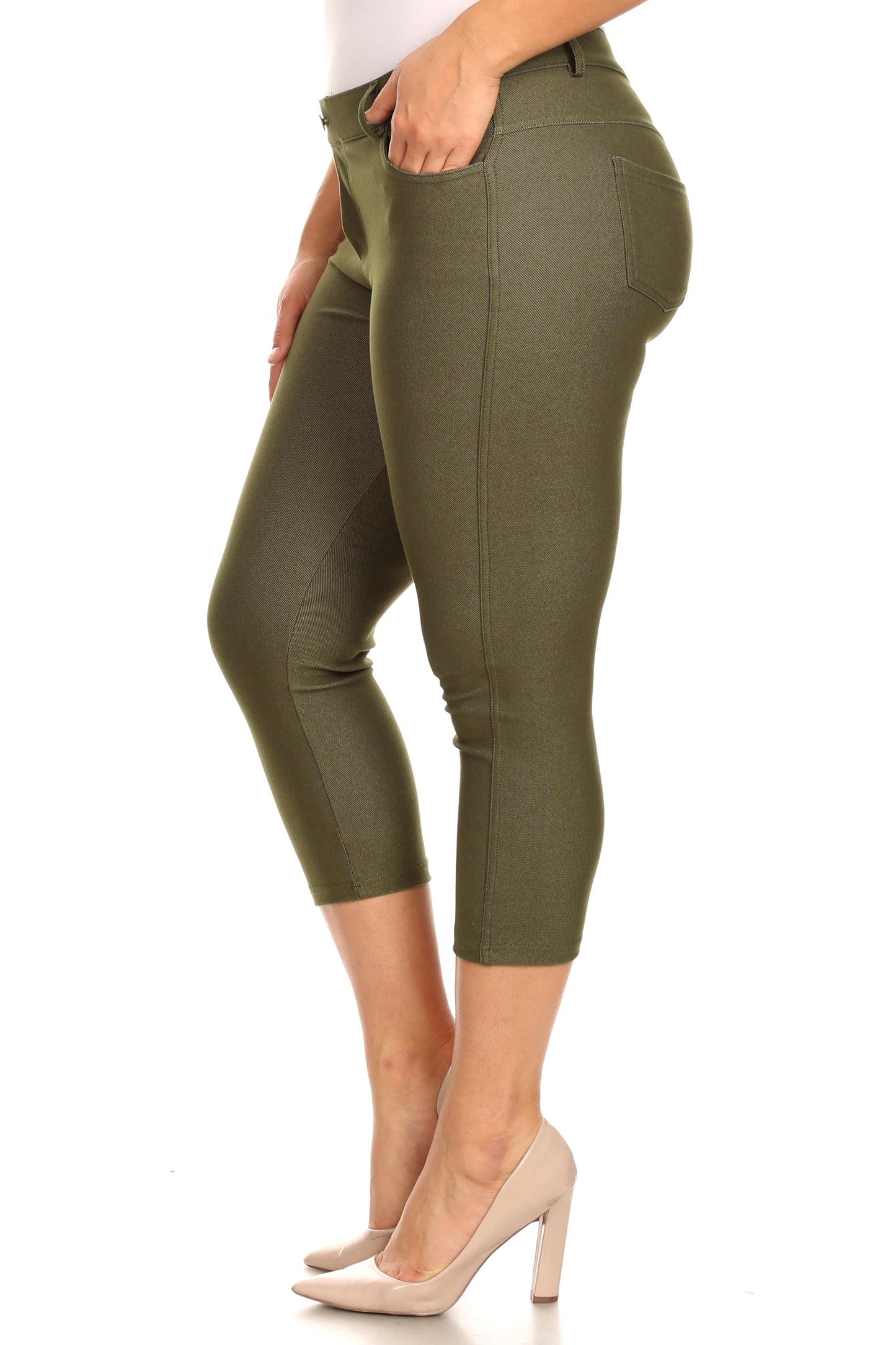 Double Take 5 Pocket Capri Jeggings - Army Green