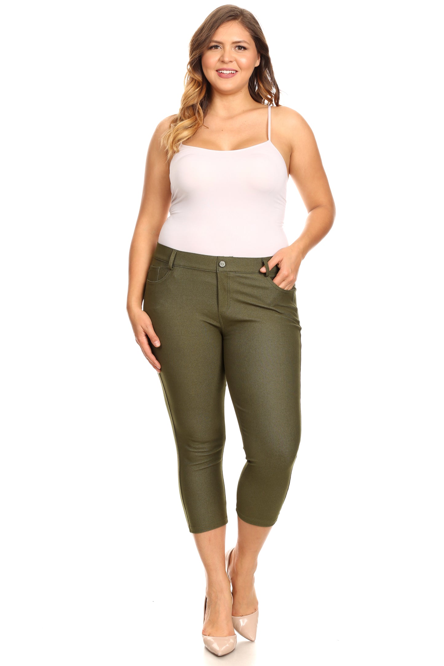 Double Take 5 Pocket Capri Jeggings - Army Green