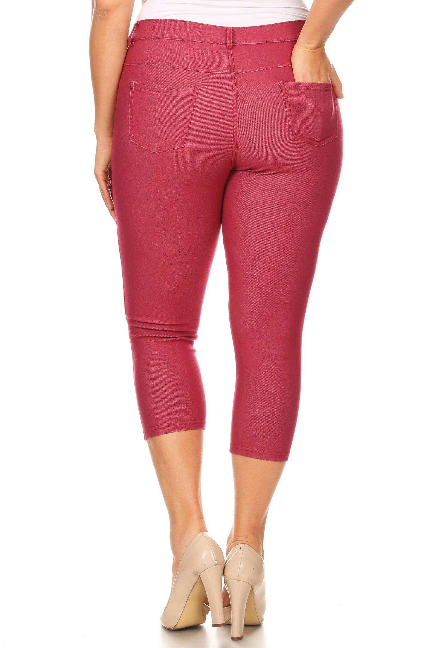 Double Take 5 Pocket Capri Jeggings - Burgundy