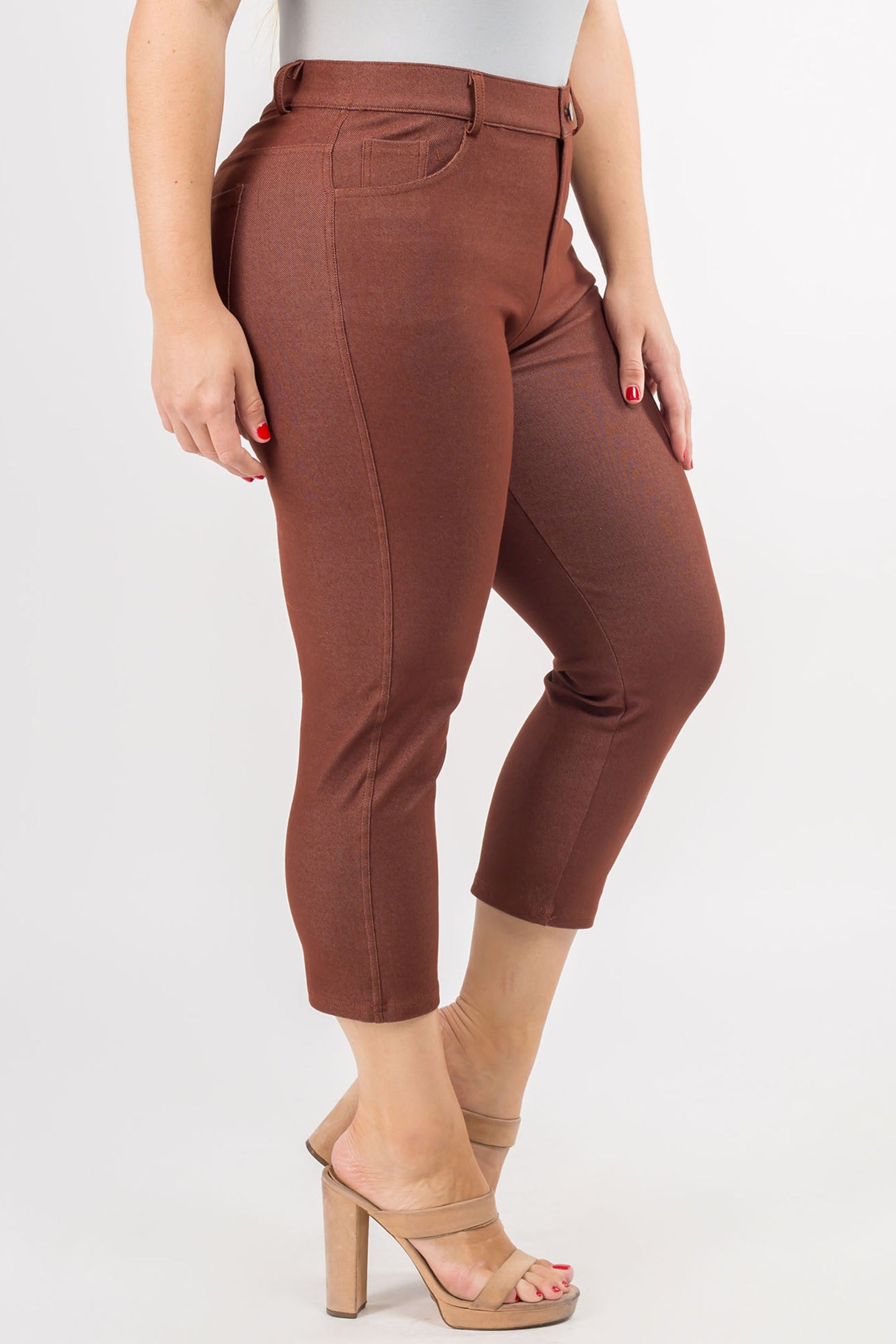 Double Take 5 Pocket Capri Jeggings - Coffee