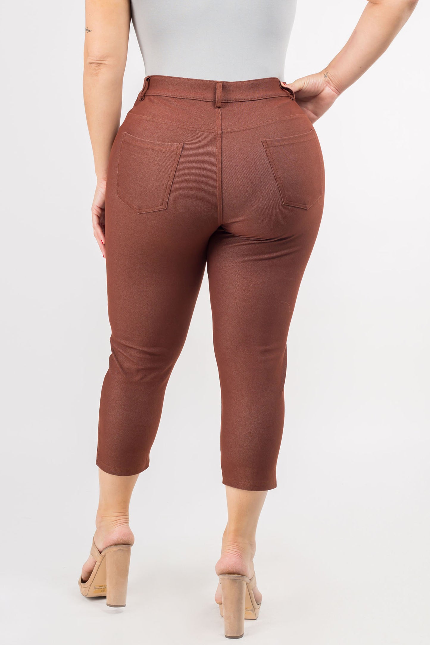Double Take 5 Pocket Capri Jeggings - Coffee