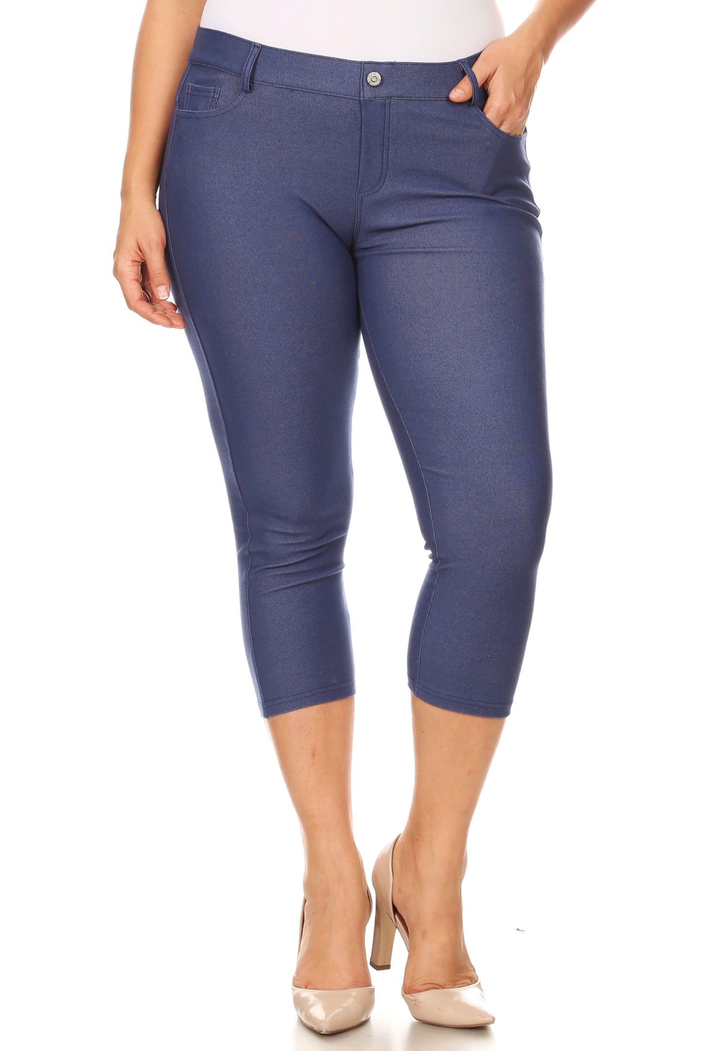 Double Take 5 Pocket Capri Jeggings - Denim Blue