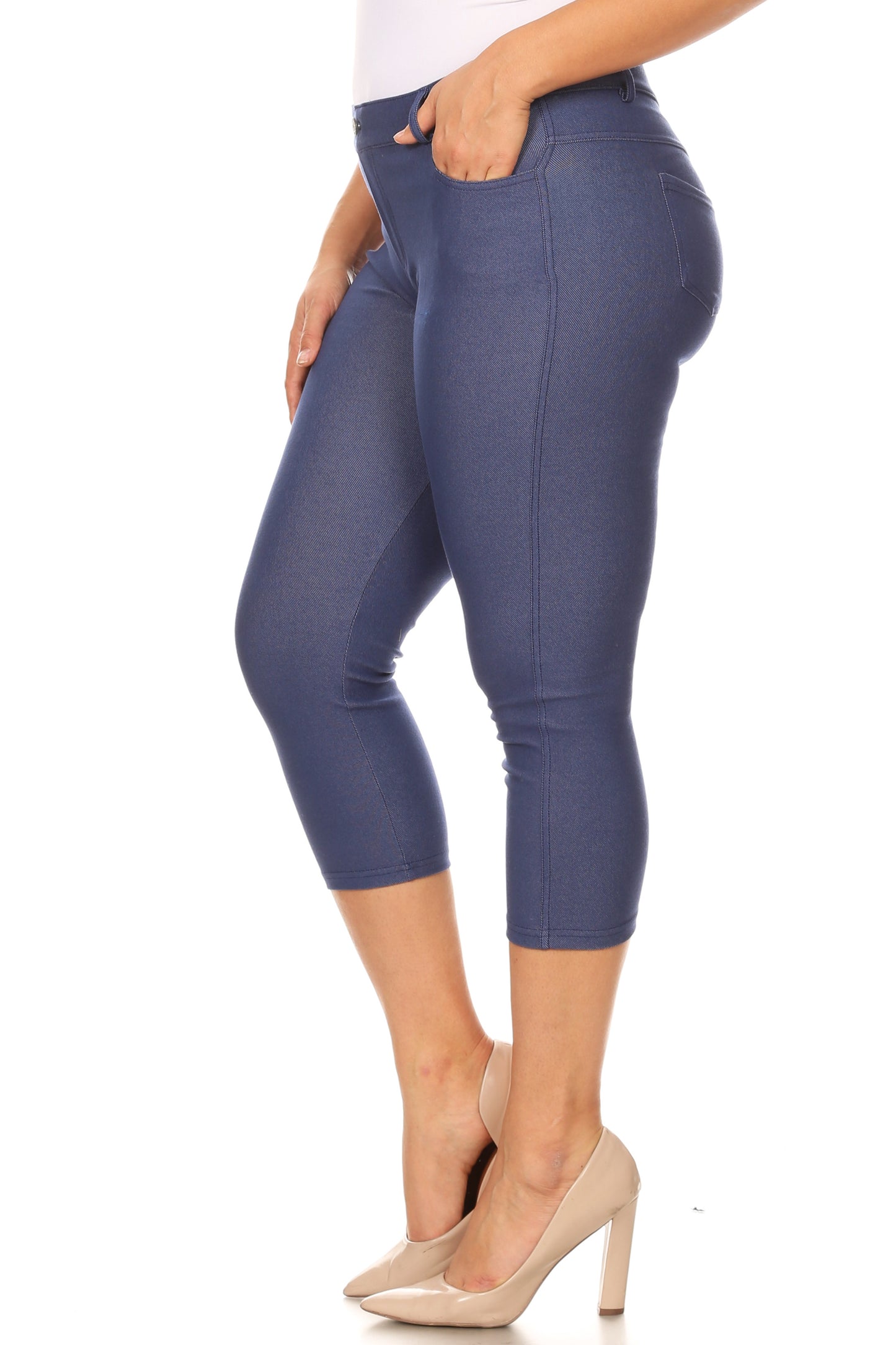 Double Take 5 Pocket Capri Jeggings - Denim Blue