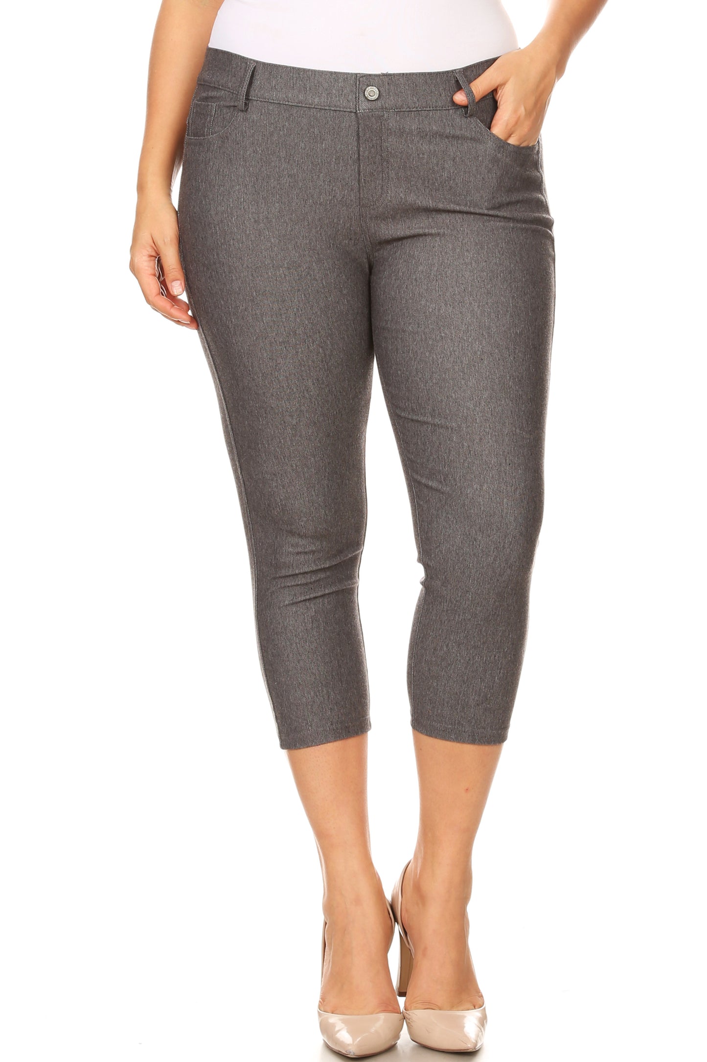 Double Take 5 Pocket Capri Jeggings - Gray
