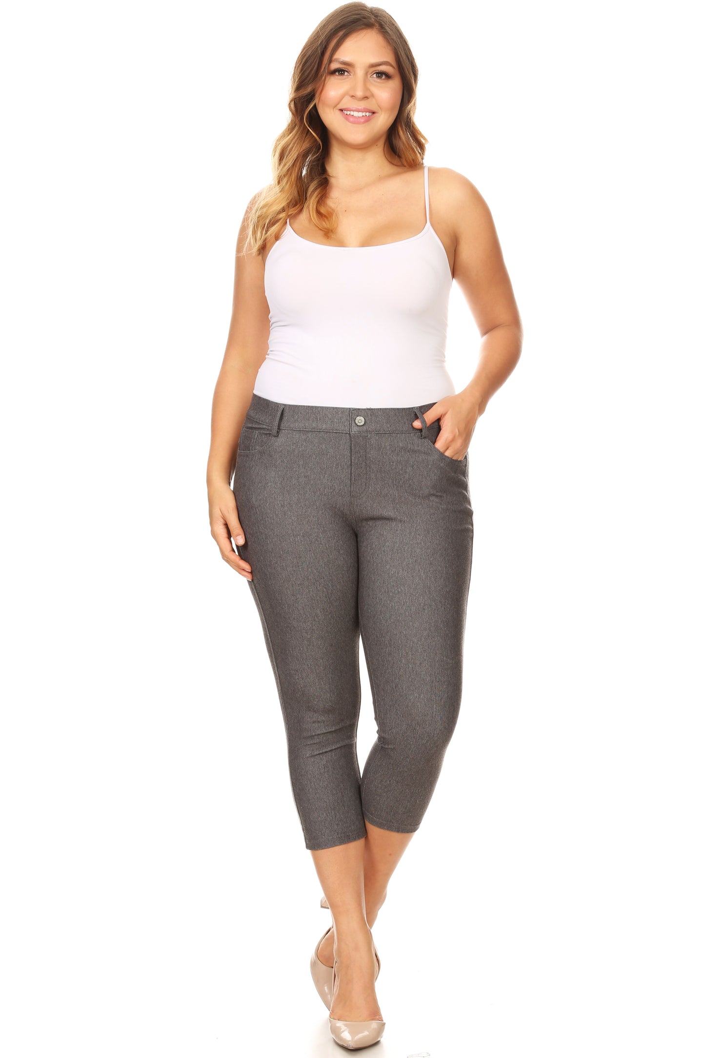Double Take 5 Pocket Capri Jeggings - Gray