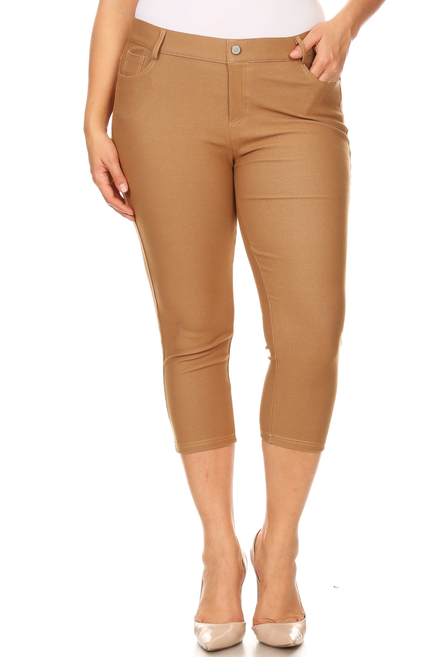 Double Take 5 Pocket Capri Jeggings - Khaki