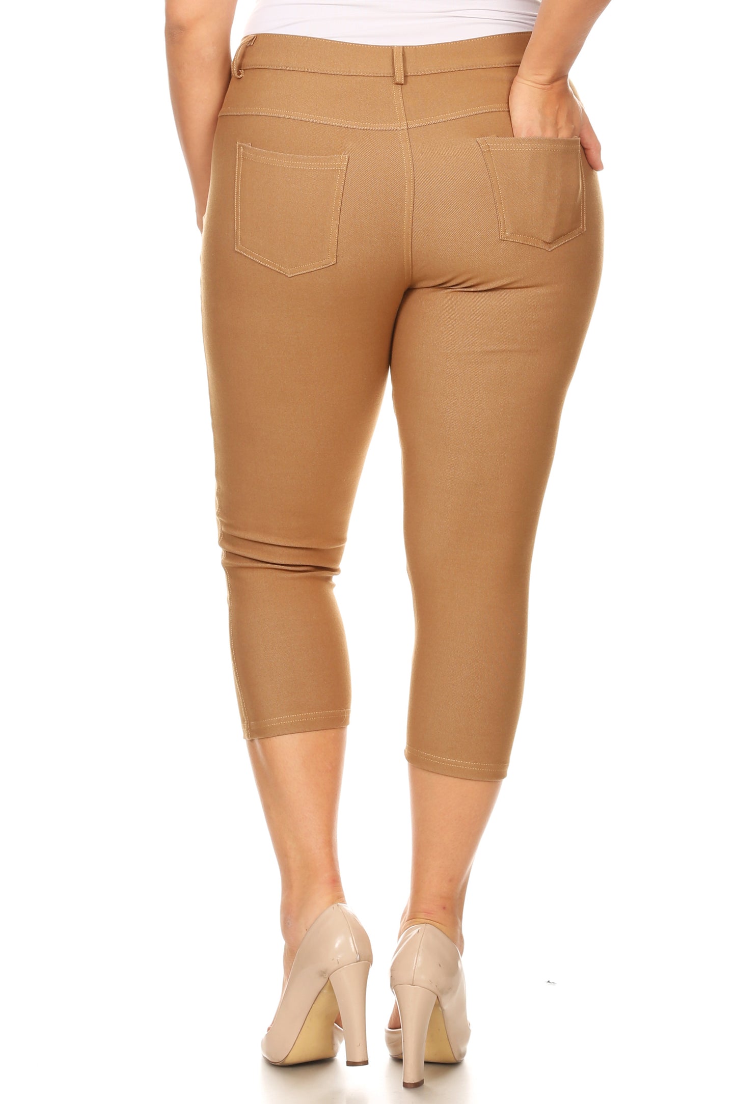 Double Take 5 Pocket Capri Jeggings - Khaki