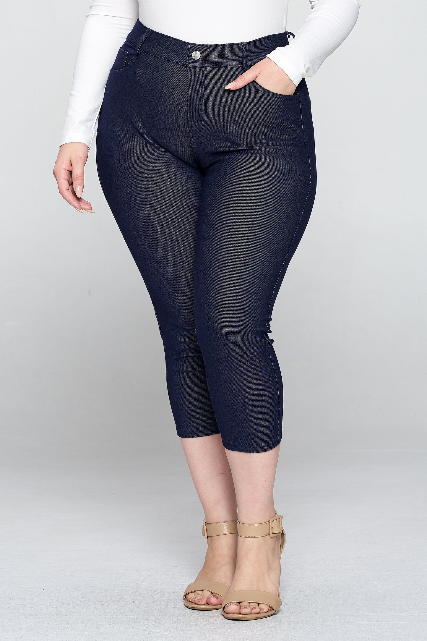 Double Take 5 Pocket Capri Jeggings - Navy