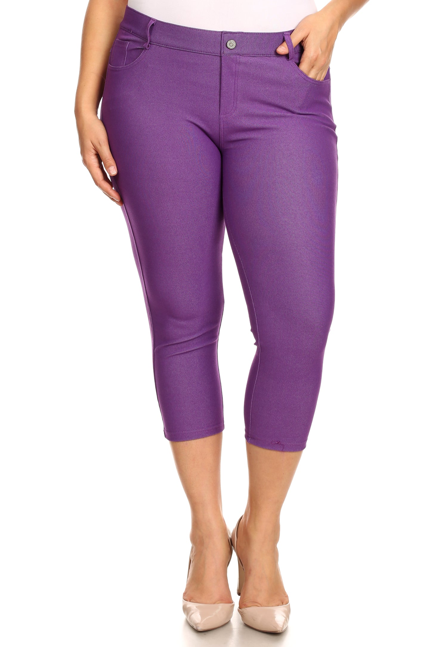 Double Take 5 Pocket Capri Jeggings - Purple