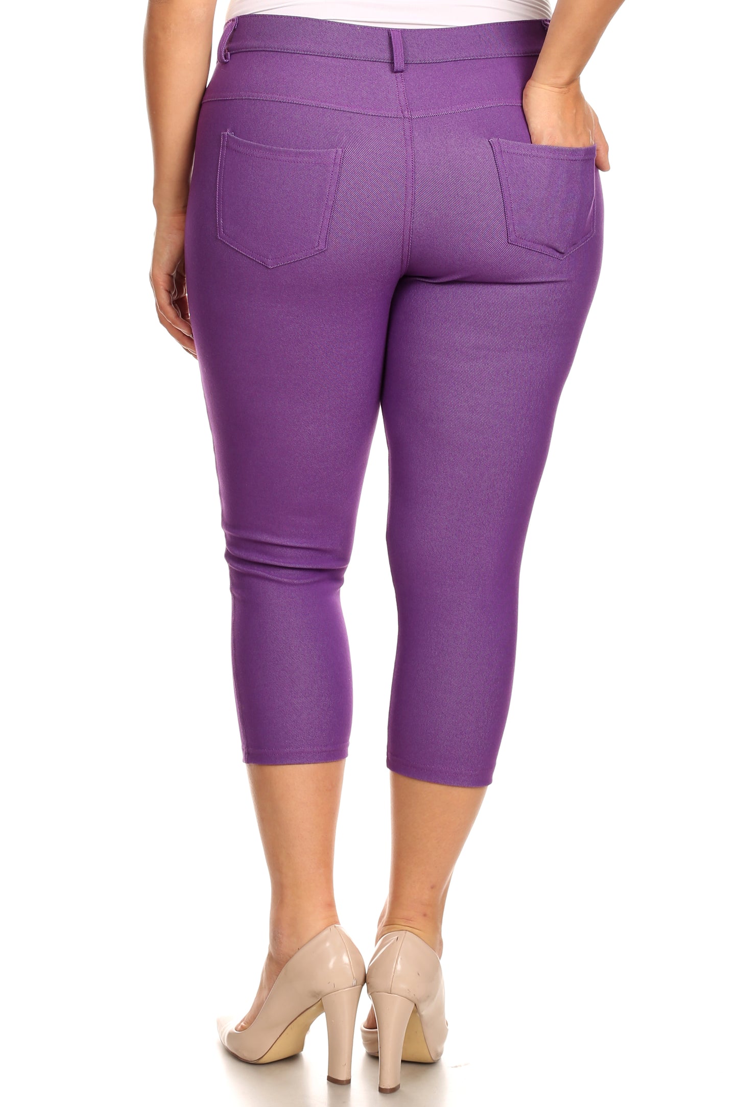 Double Take 5 Pocket Capri Jeggings - Purple