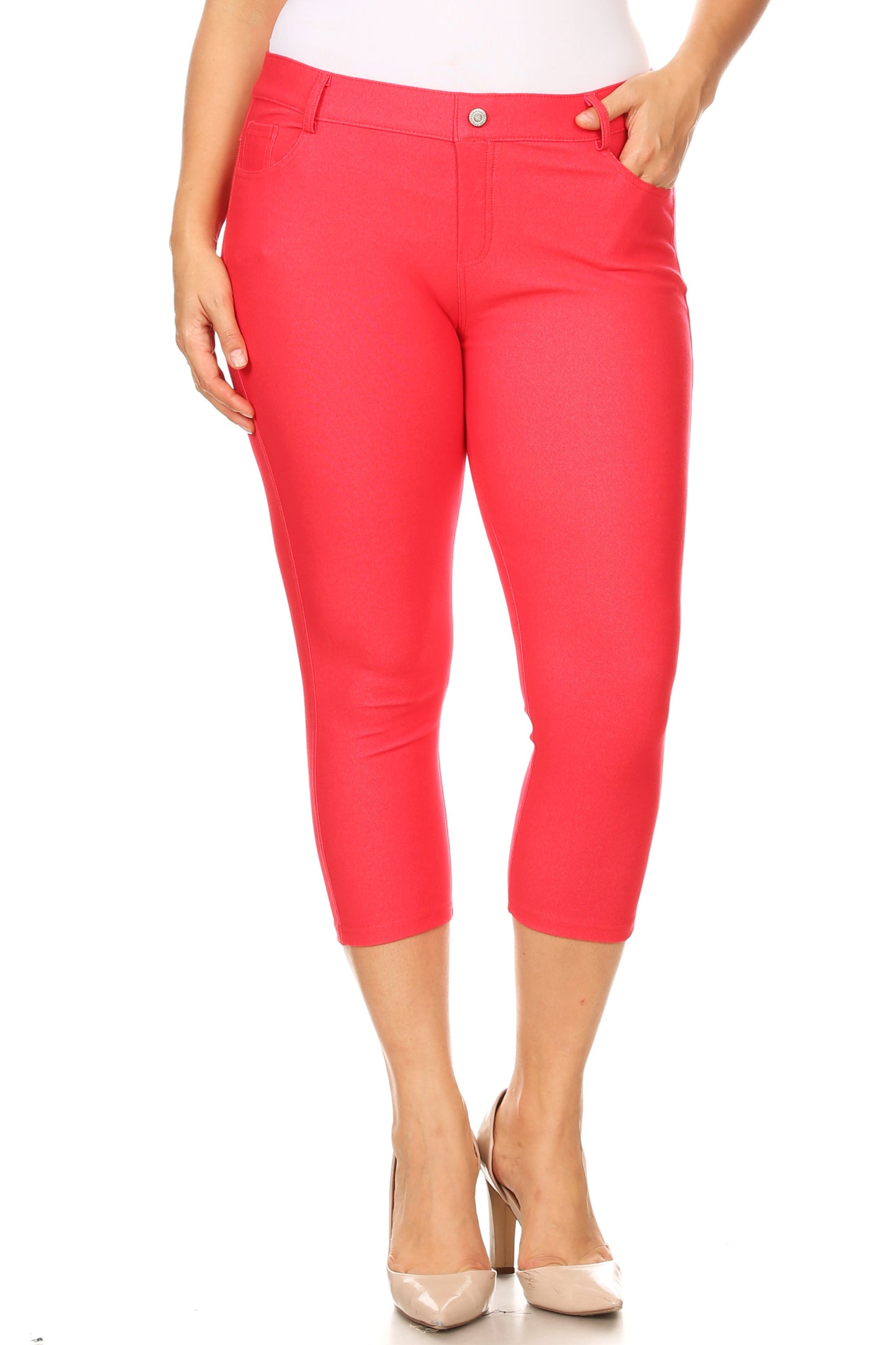 Double Take 5 Pocket Capri Jeggings - Red