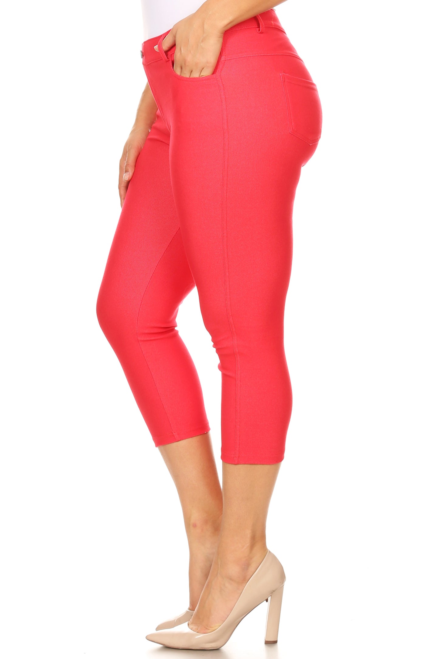 Double Take 5 Pocket Capri Jeggings - Red
