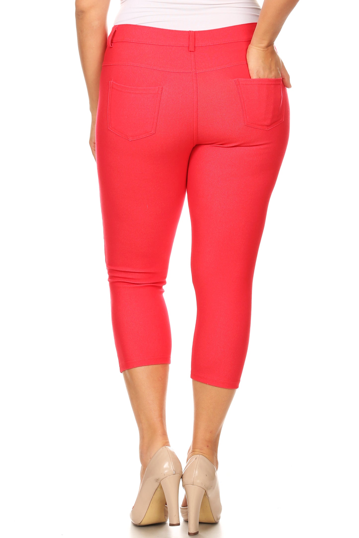Double Take 5 Pocket Capri Jeggings - Red
