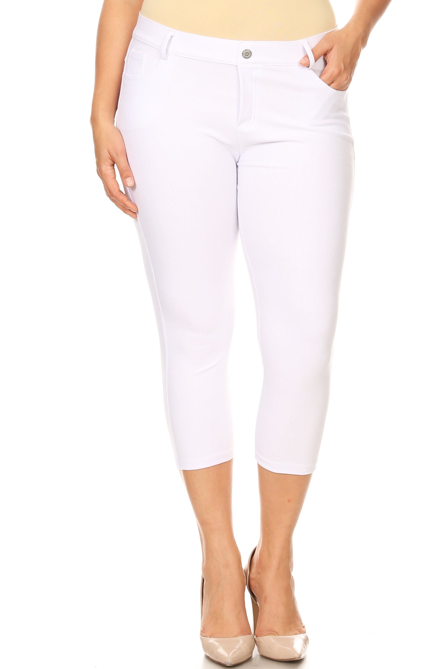 Double Take 5 Pocket Capri Jeggings - White