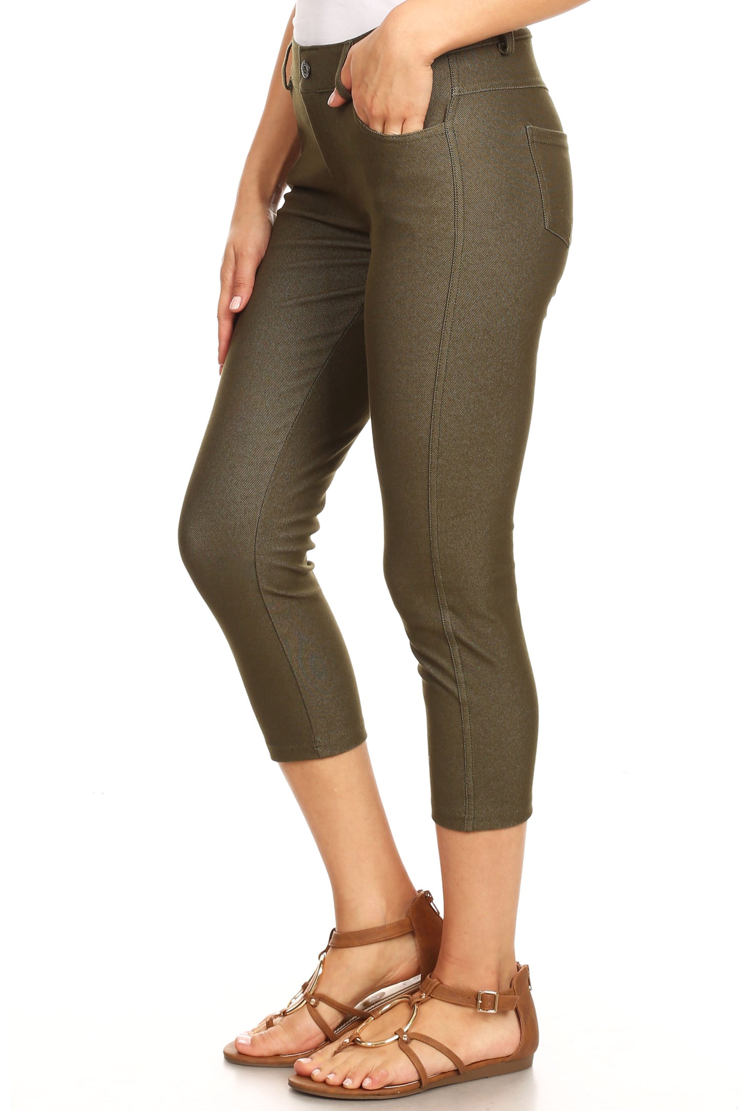 Double Take 5 Pocket Capri Jeggings - Army Green