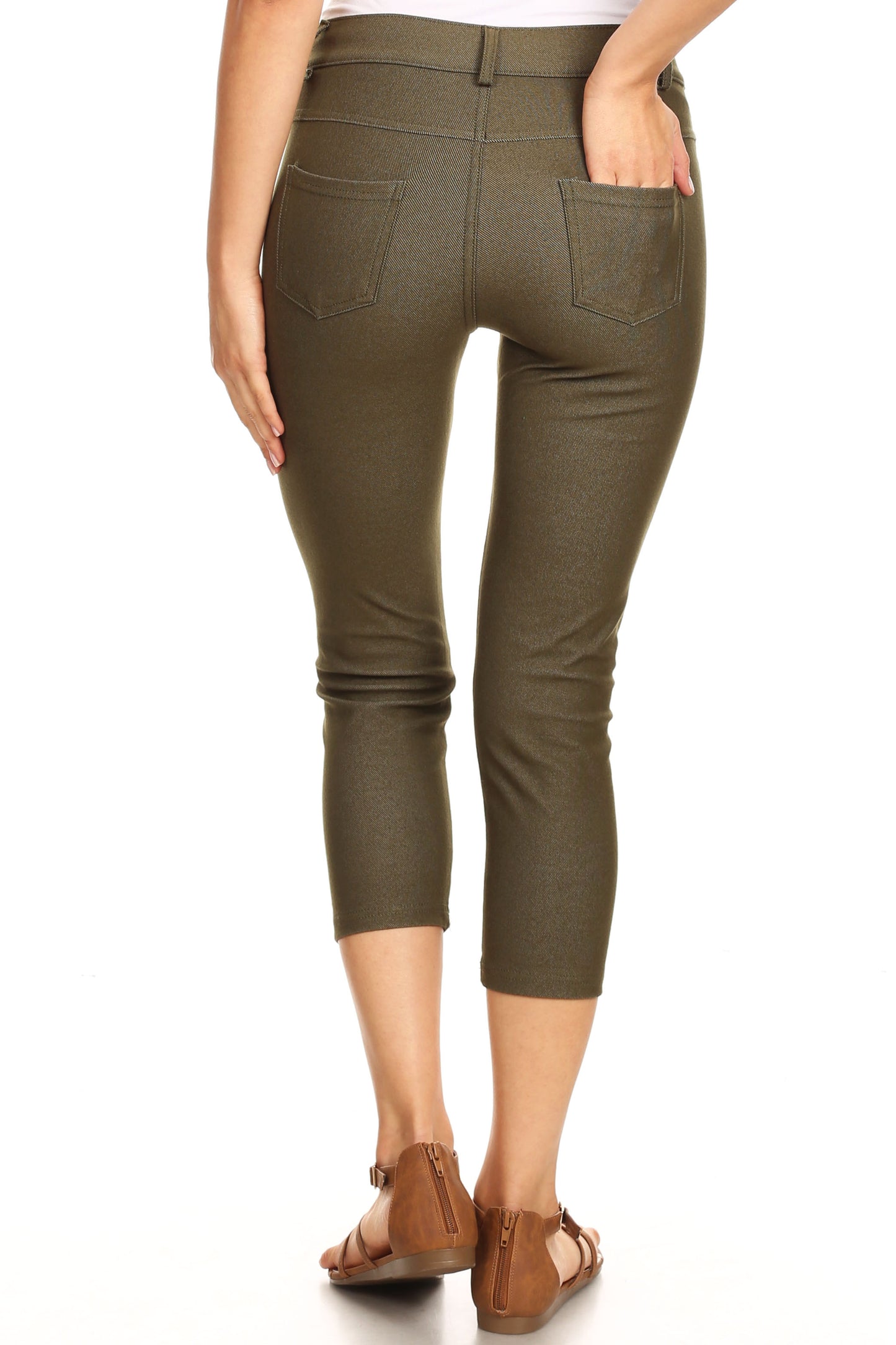 Double Take 5 Pocket Capri Jeggings - Army Green