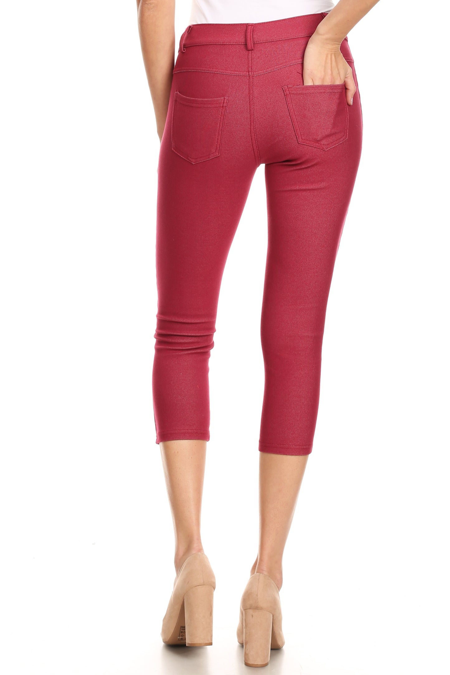 Double Take 5 Pocket Capri Jeggings - Burgundy