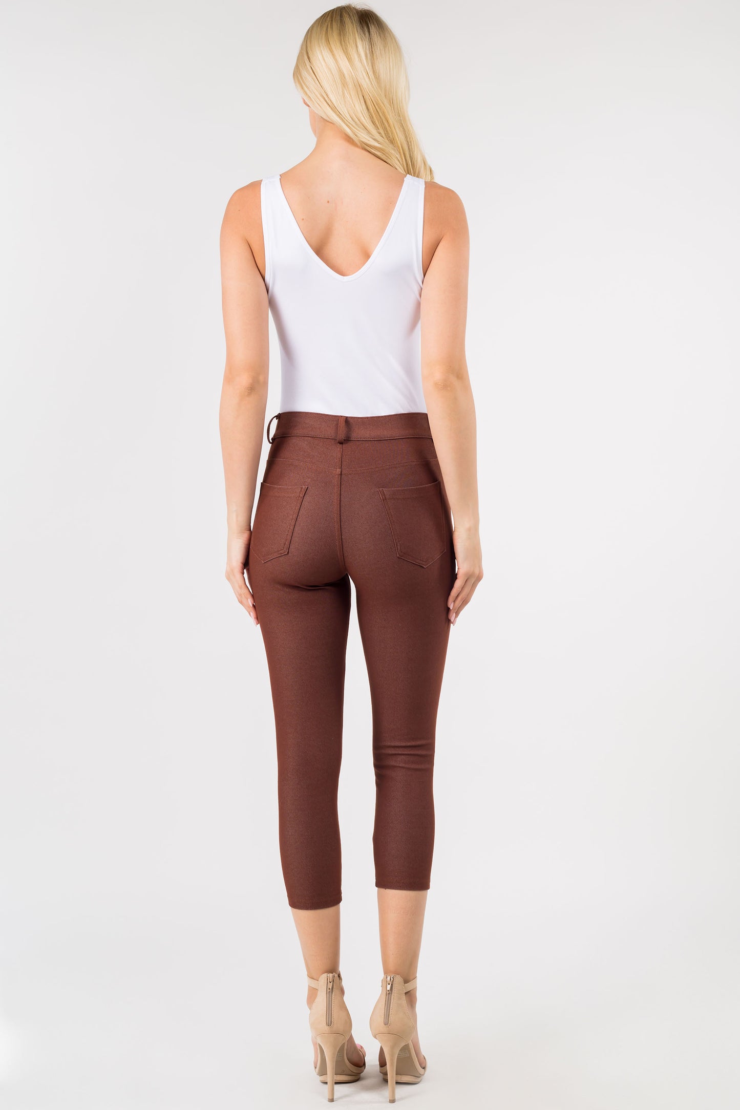 Double Take 5 Pocket Capri Jeggings - Coffee