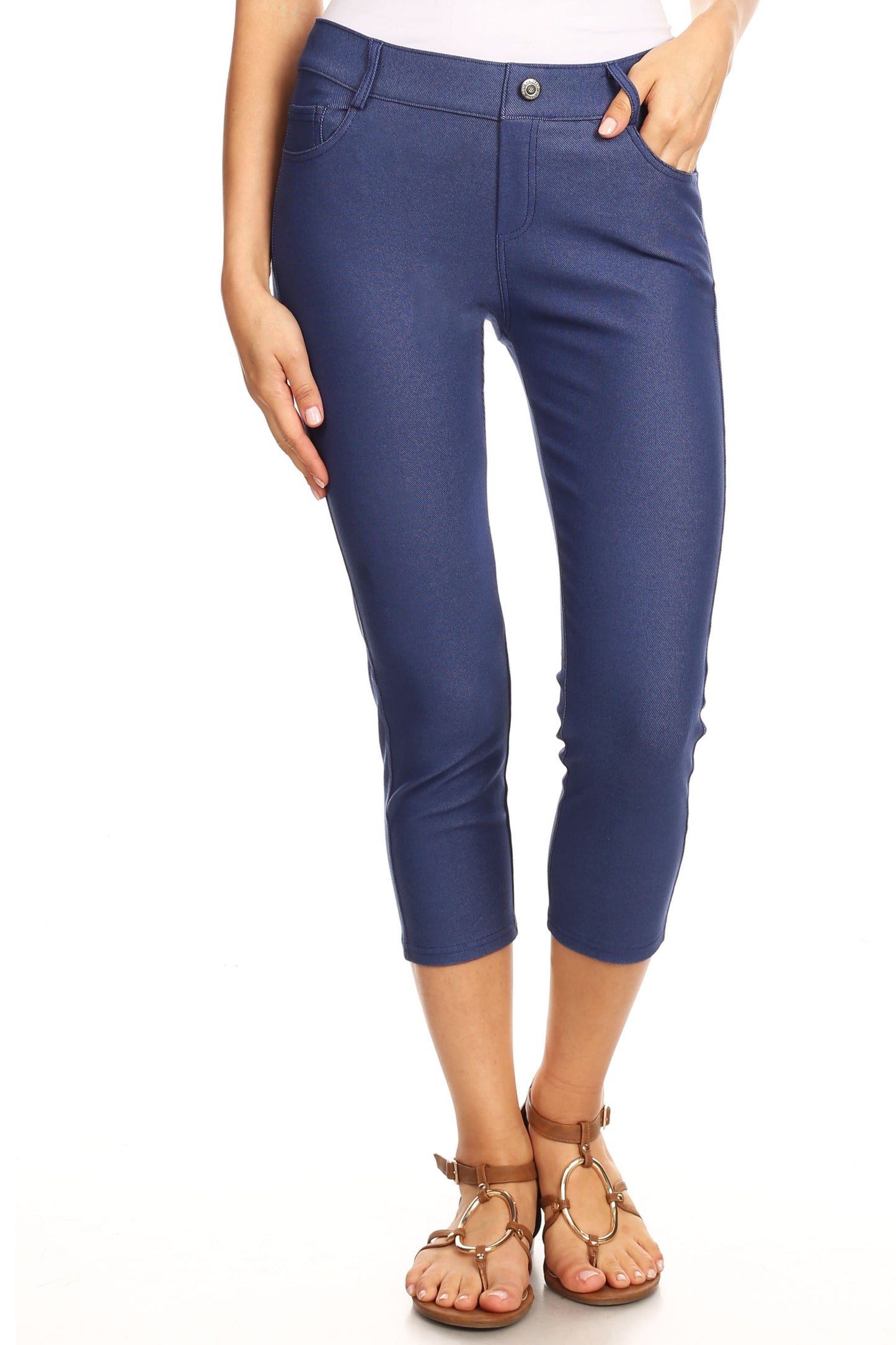 Double Take 5 Pocket Capri Jeggings - Denim Blue