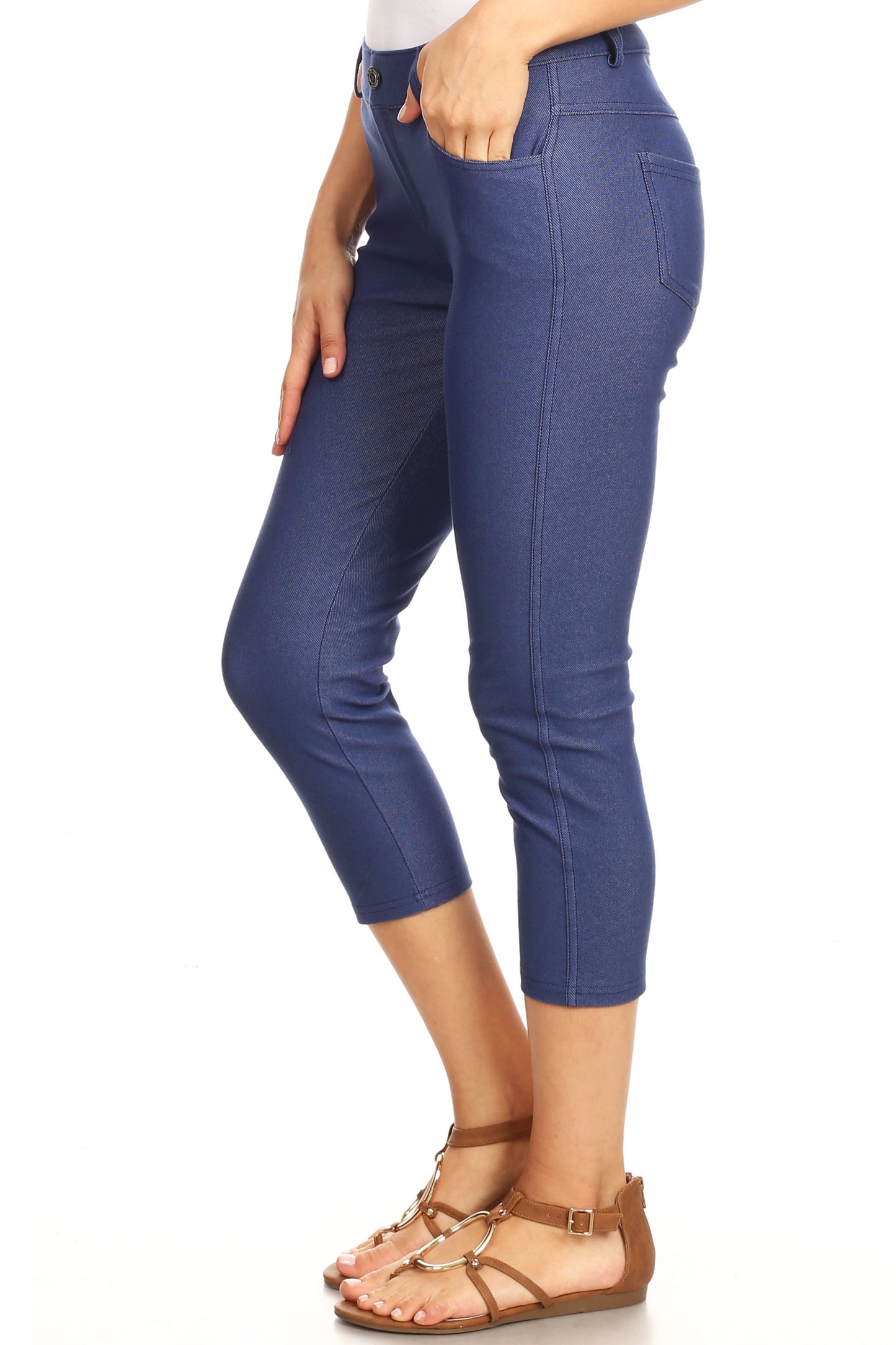 Double Take 5 Pocket Capri Jeggings - Denim Blue