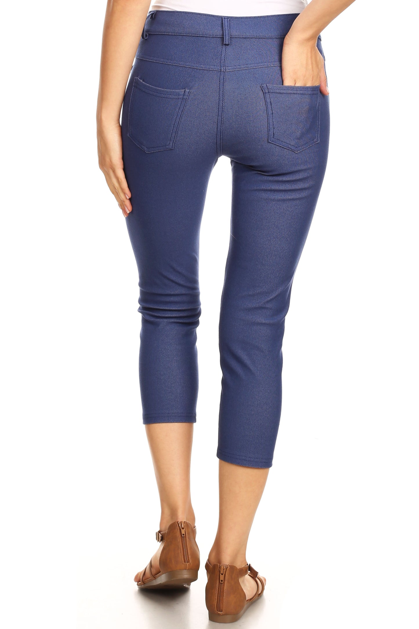 Double Take 5 Pocket Capri Jeggings - Denim Blue