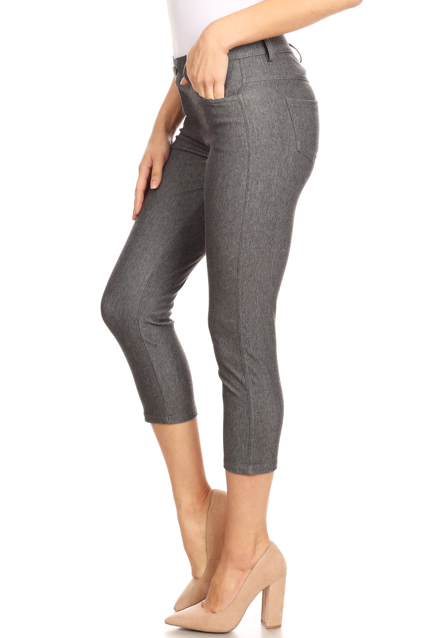 Double Take 5 Pocket Capri Jeggings - Gray