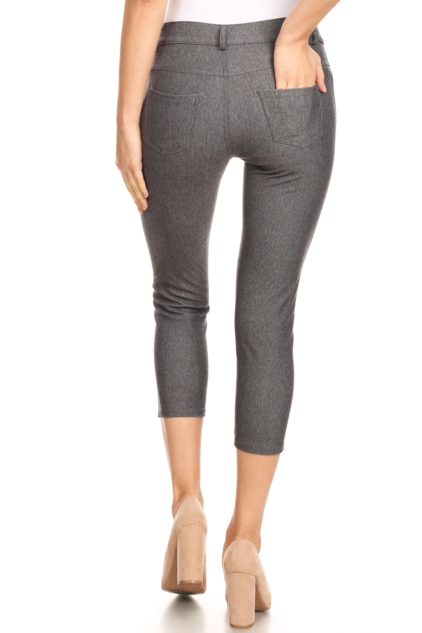 Double Take 5 Pocket Capri Jeggings - Gray