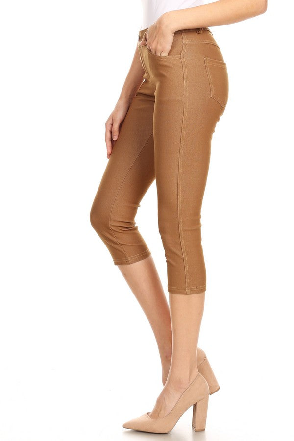 Double Take 5 Pocket Capri Jeggings - Khaki