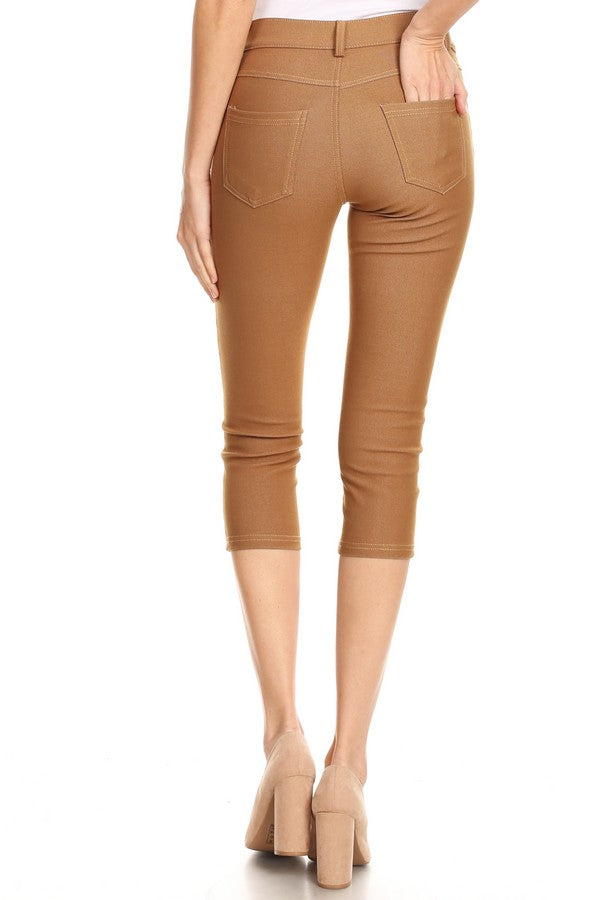 Double Take 5 Pocket Capri Jeggings - Khaki