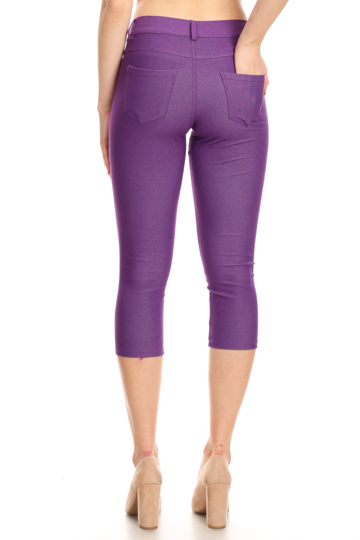 Double Take 5 Pocket Capri Jeggings - Purple