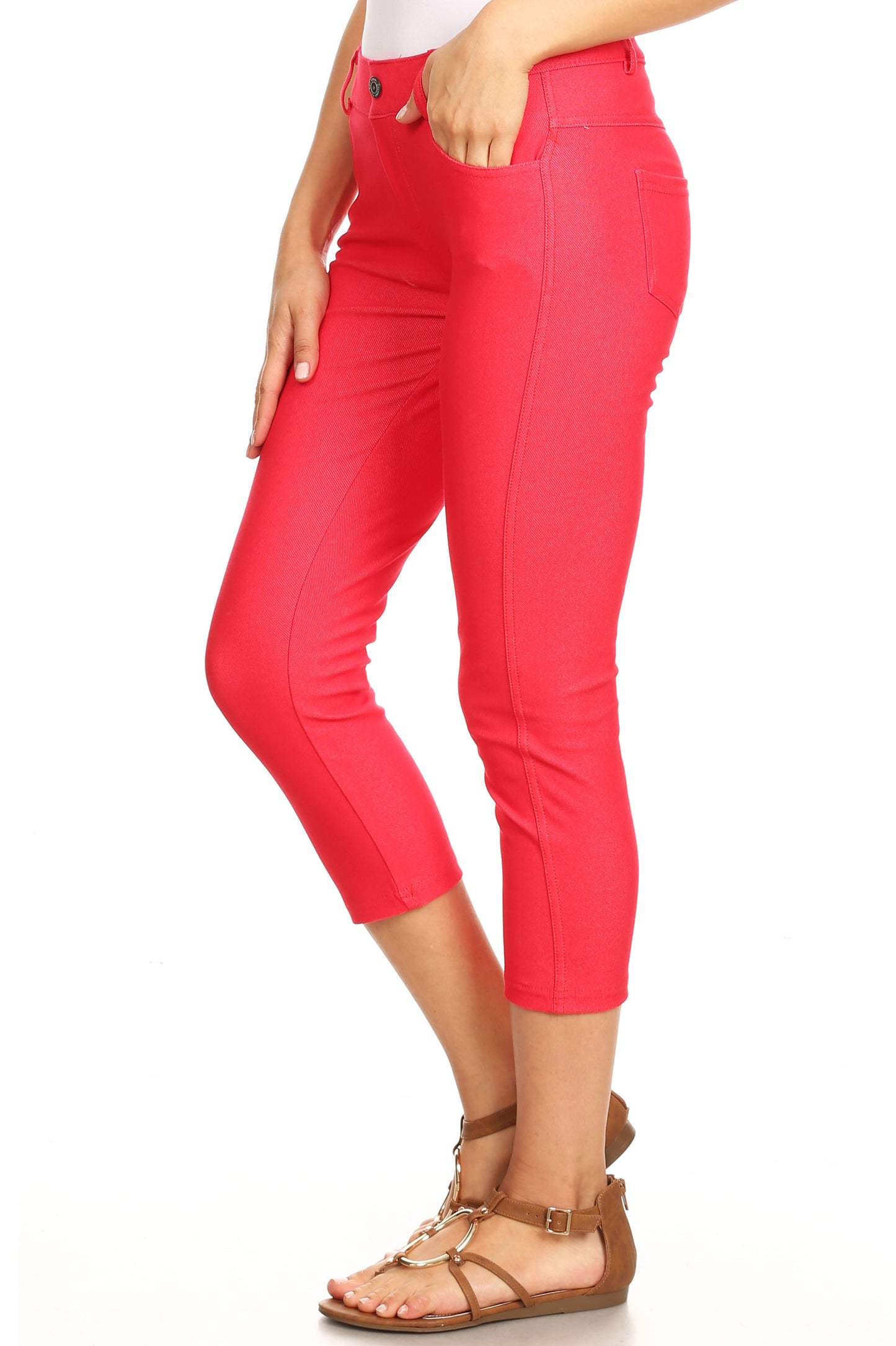 Double Take 5 Pocket Capri Jeggings - Red