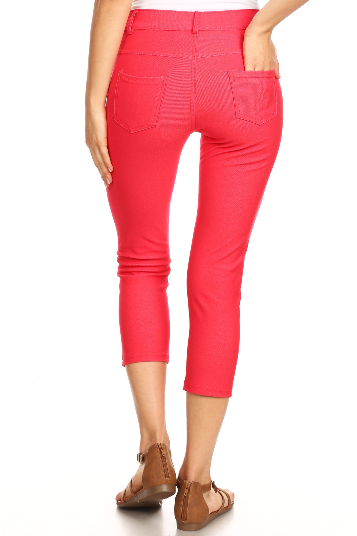 Double Take 5 Pocket Capri Jeggings - Red
