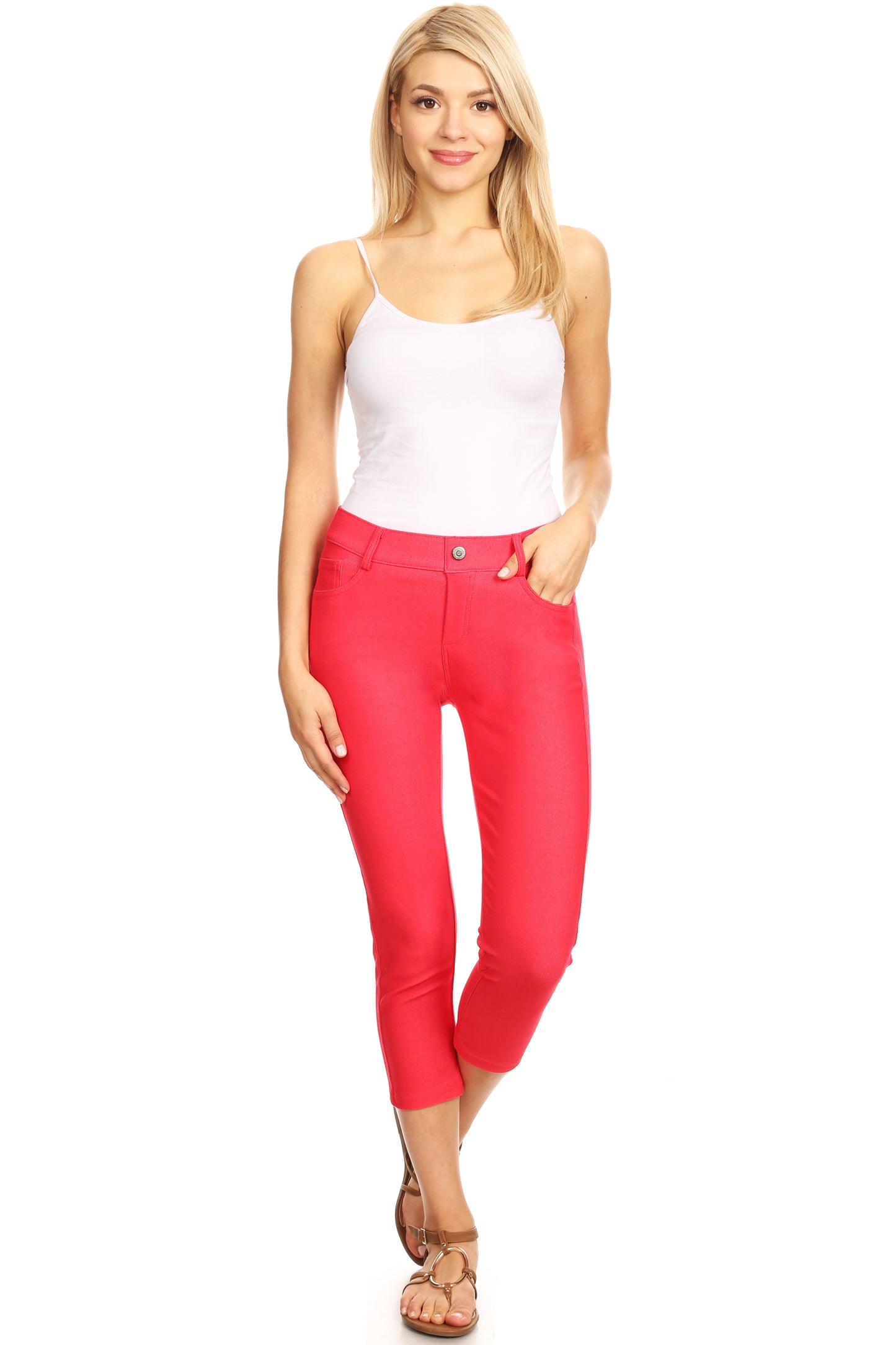 Double Take 5 Pocket Capri Jeggings - Red