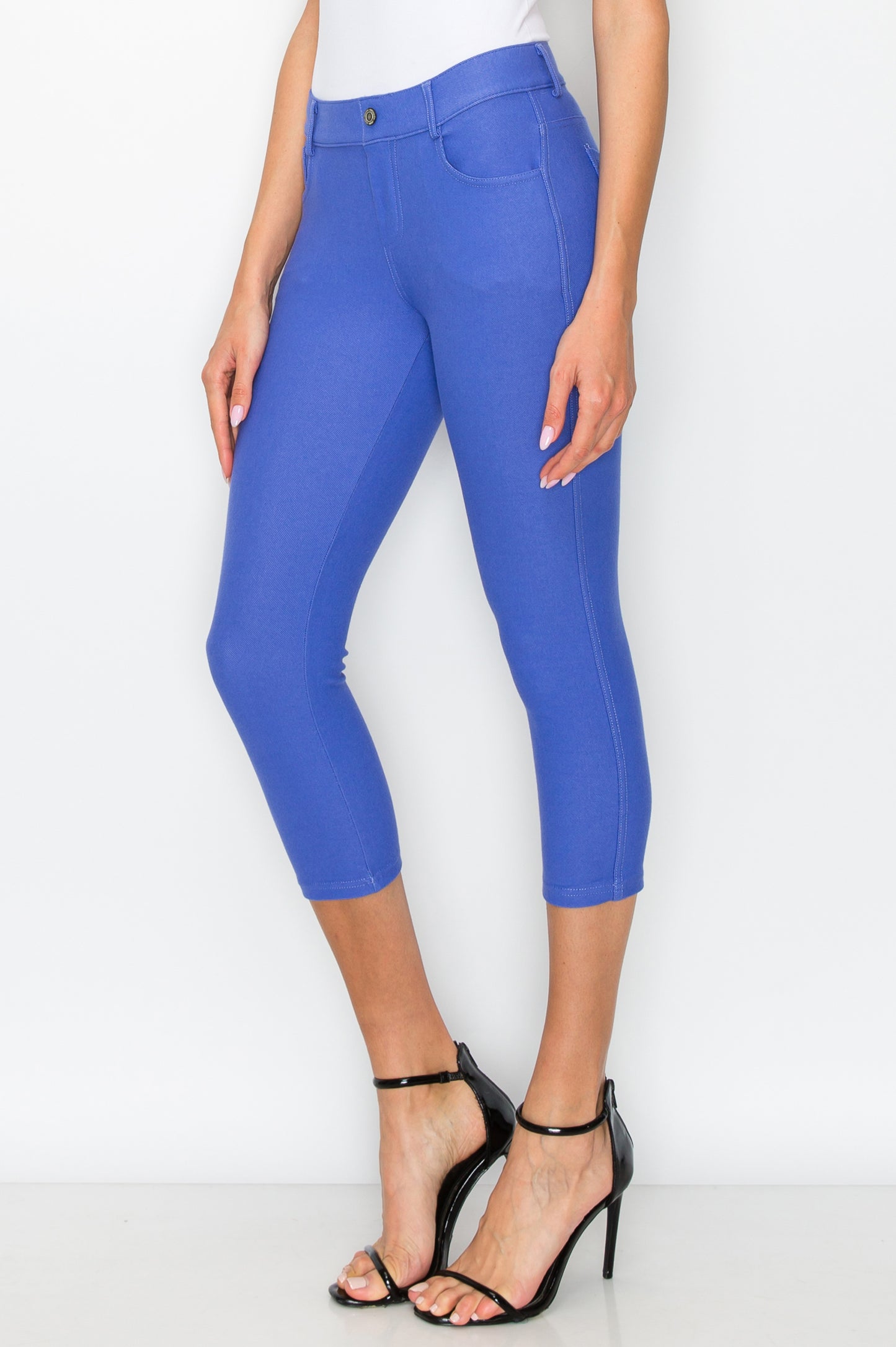 Double Take 5 Pocket Capri Jeggings - Periwinkle