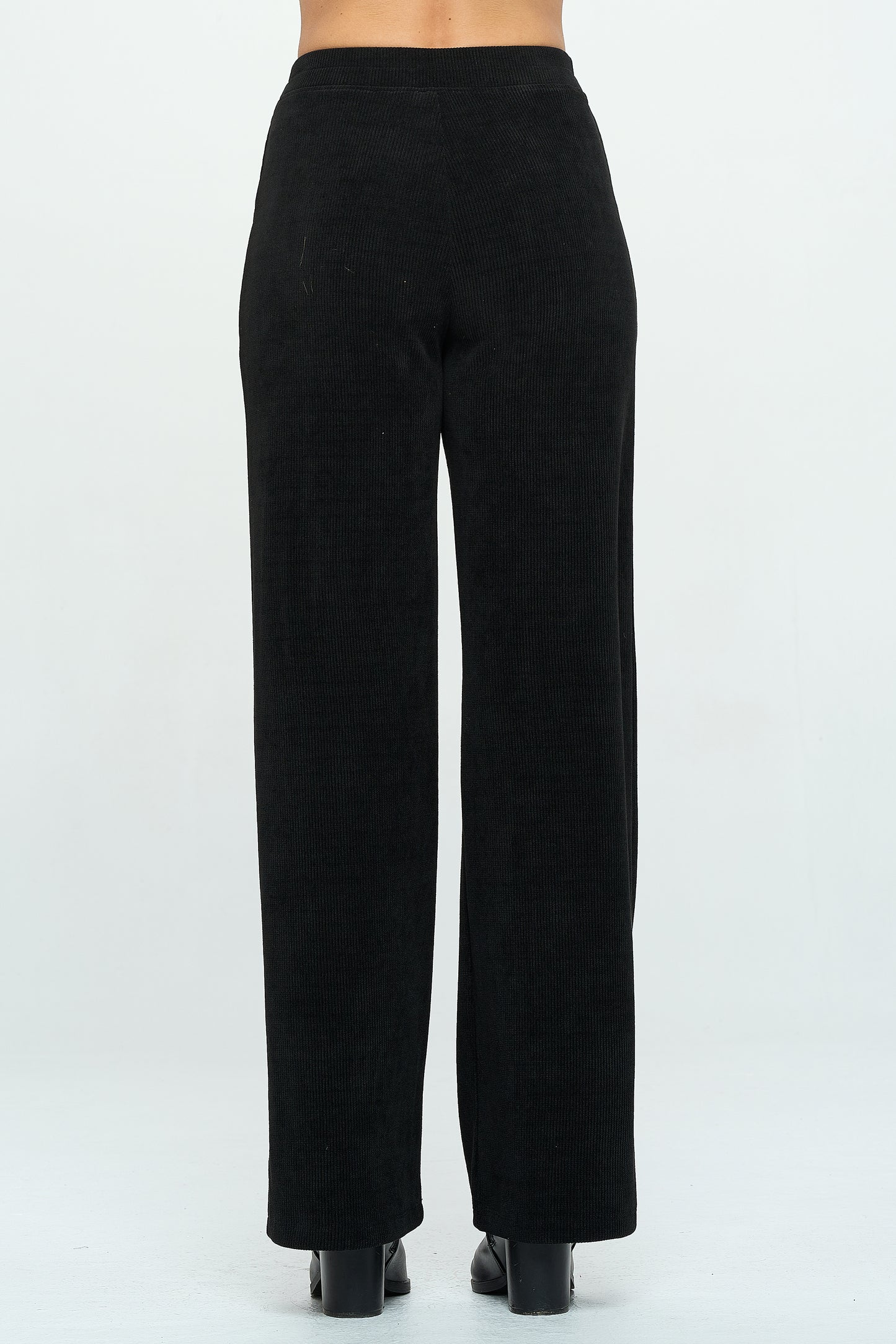 Patch Pocket Wide Leg Ribbed Corduroy Pants - Black