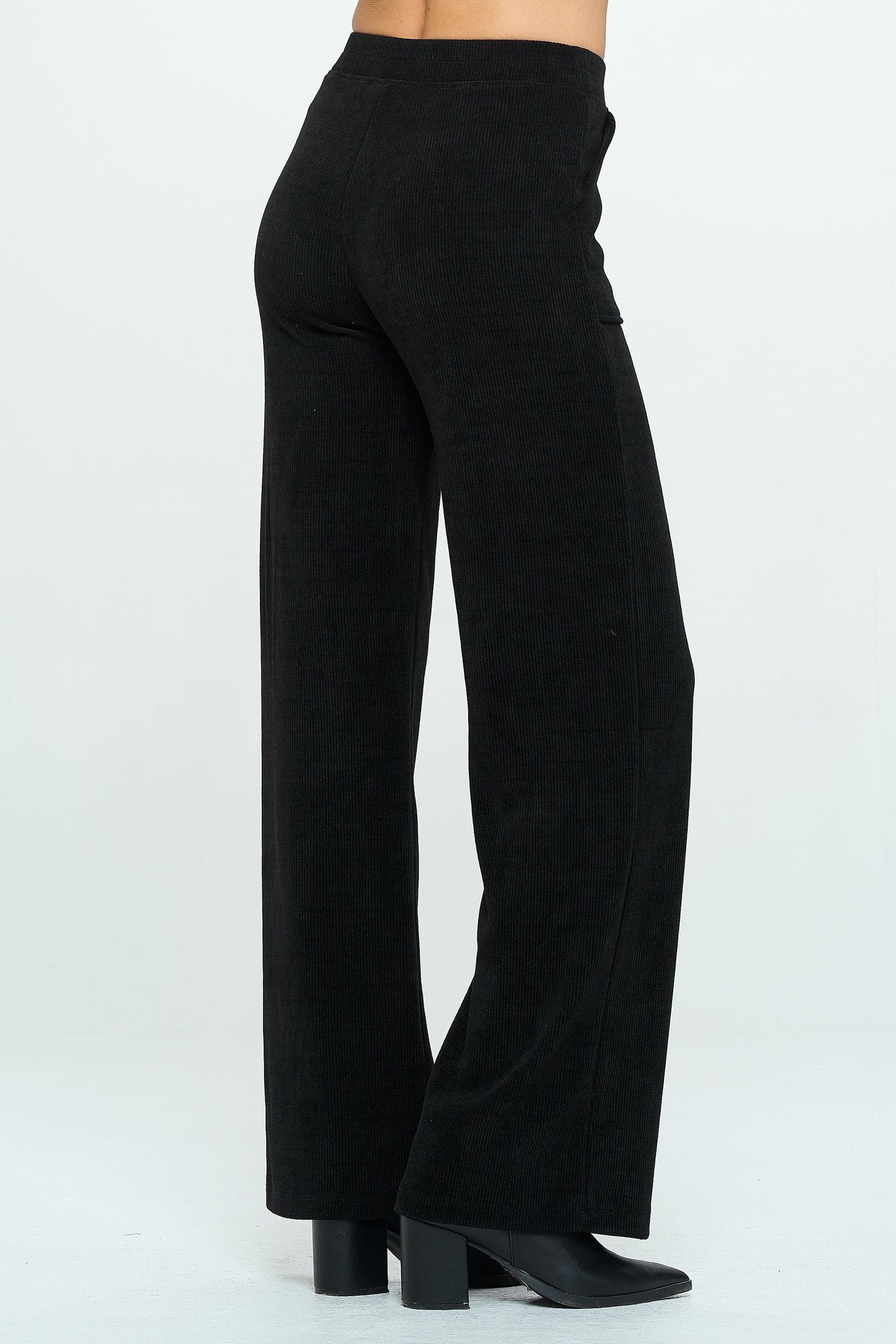 Patch Pocket Wide Leg Ribbed Corduroy Pants - Black