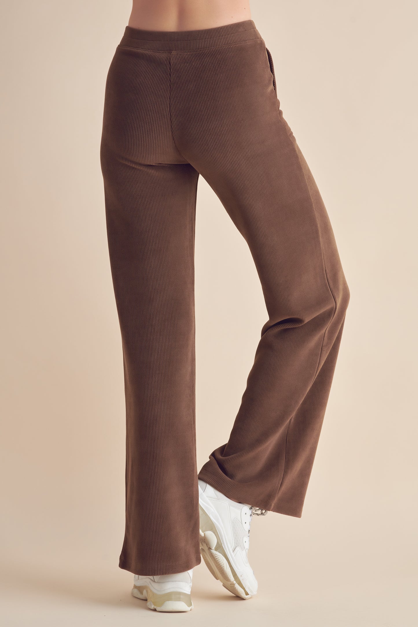 Patch Pocket Wide Leg Ribbed Corduroy Pants - Brown