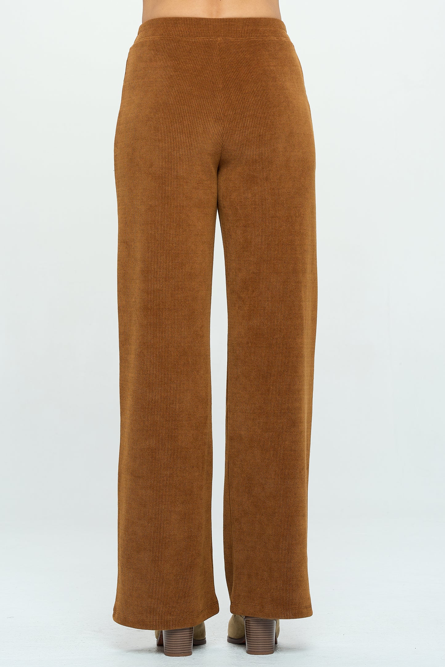 Patch Pocket Wide Leg Ribbed Corduroy Pants - Copper