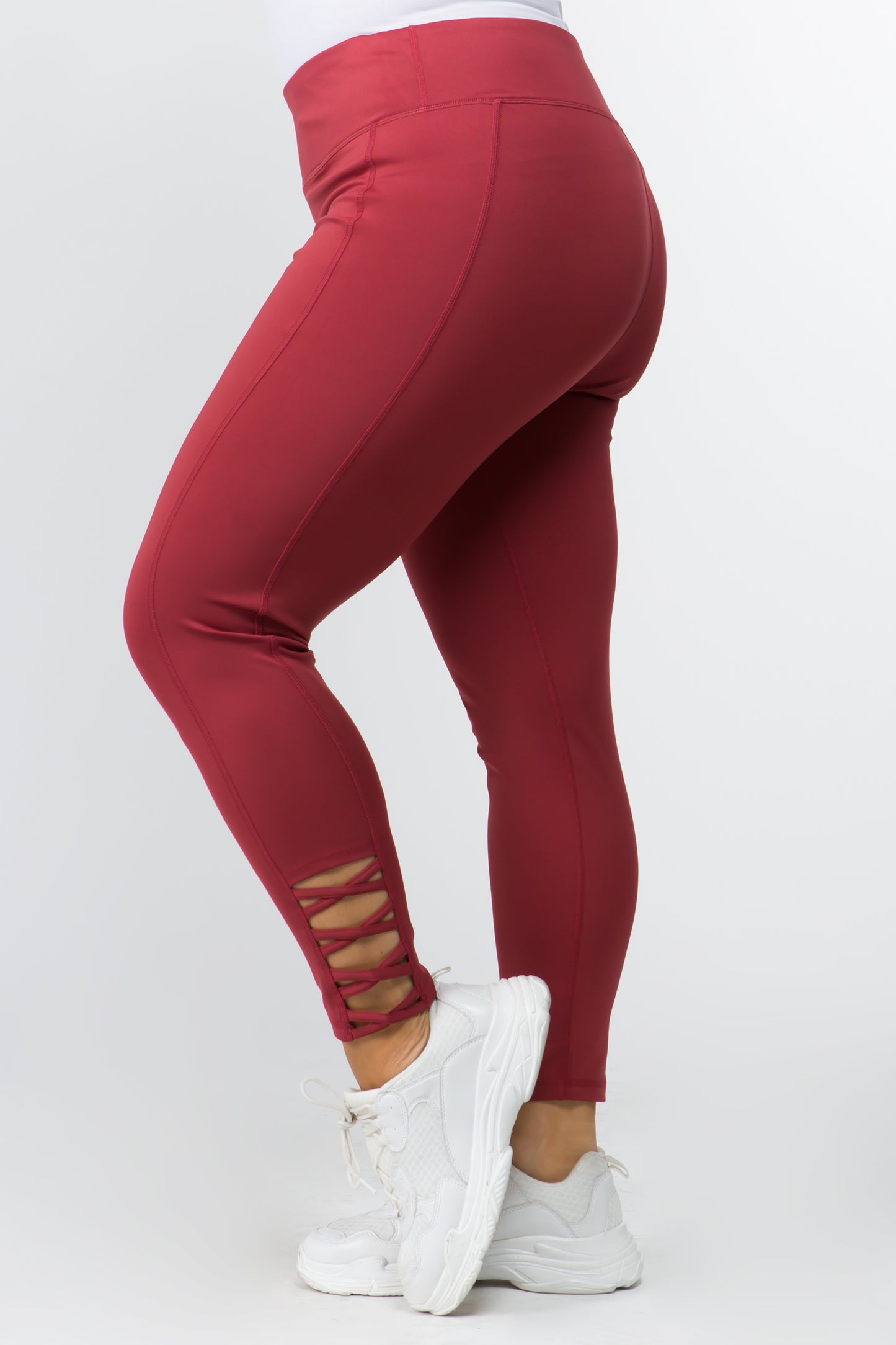 Ankle Lattice Leggings - Brick Red
