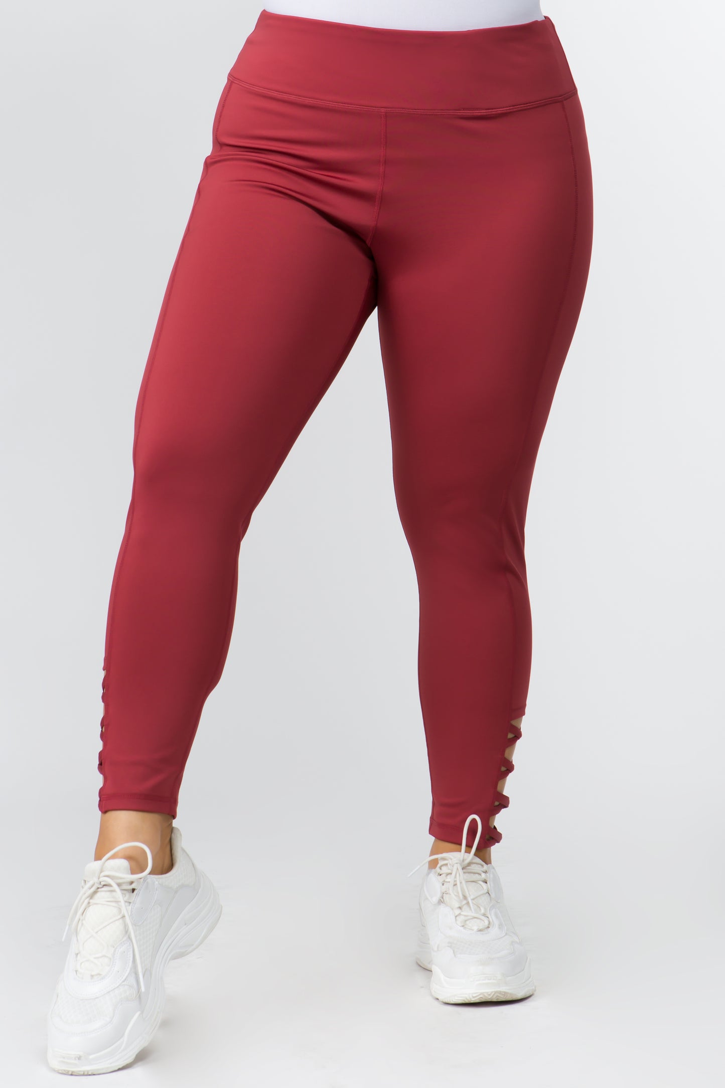 Ankle Lattice Leggings - Brick Red