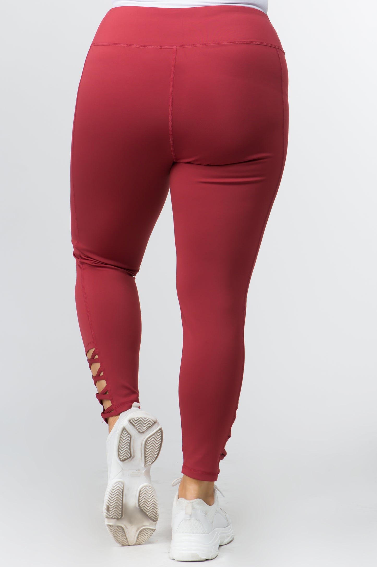 Ankle Lattice Leggings - Brick Red