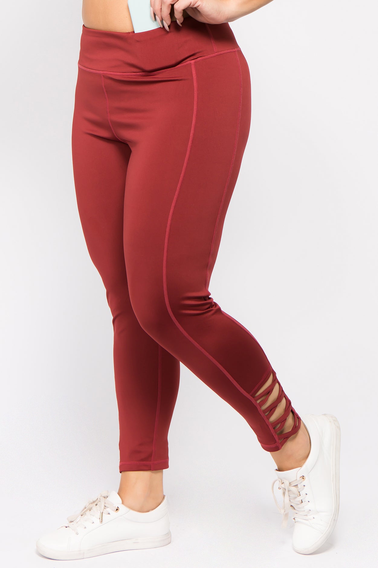 Ankle Lattice Leggings - Brick Red