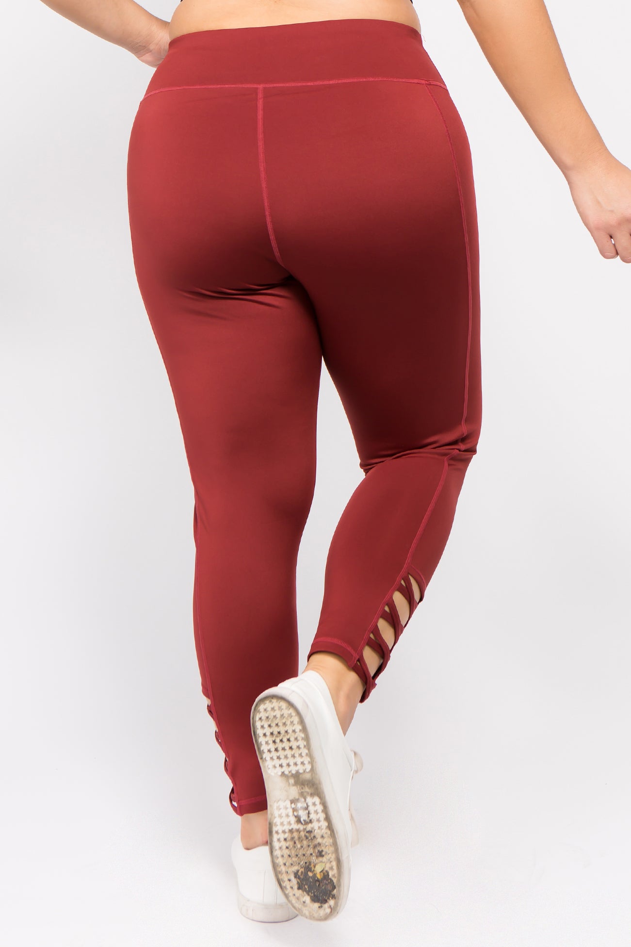 Ankle Lattice Leggings - Brick Red