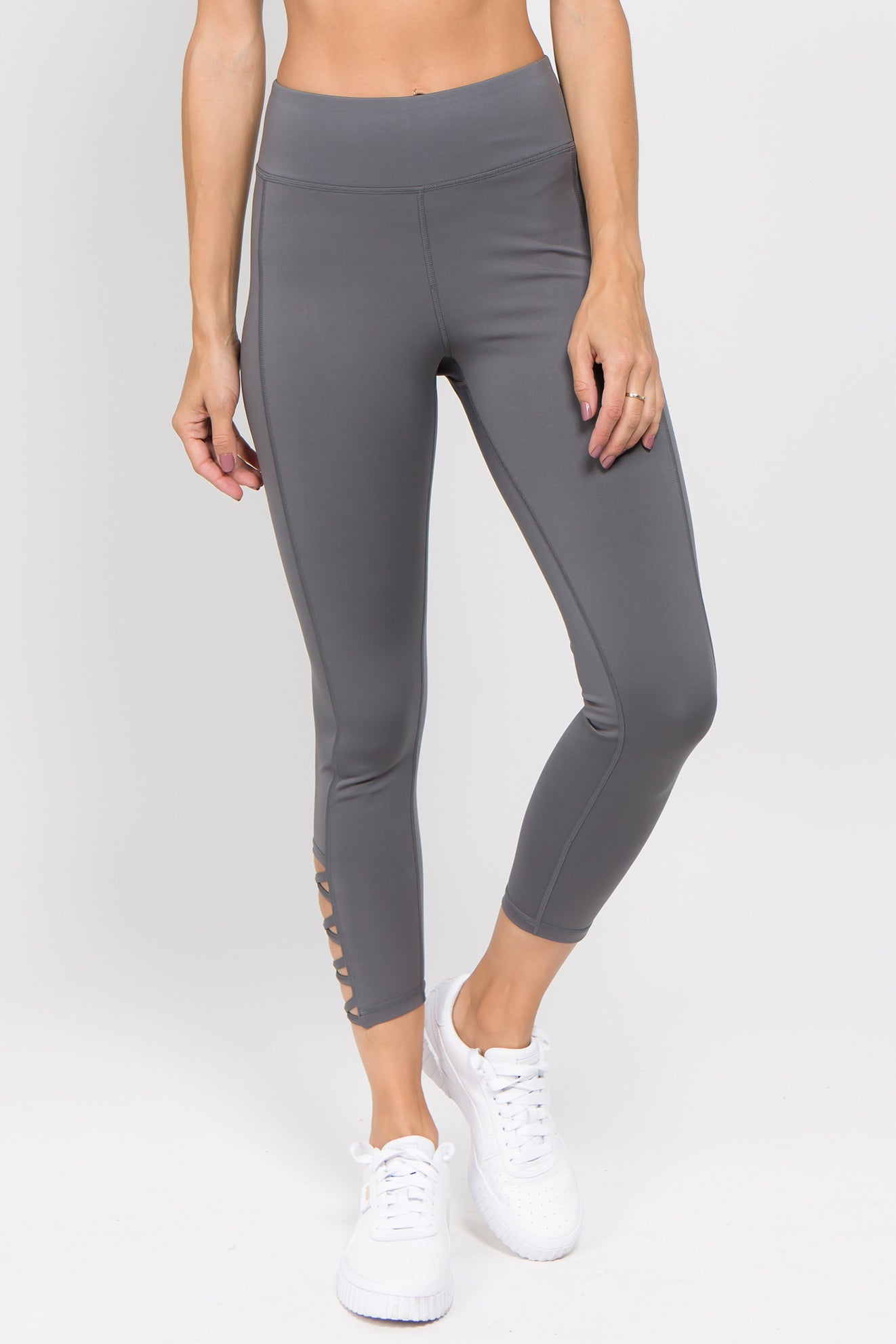 Ankle Lattice Leggings - Charcoal